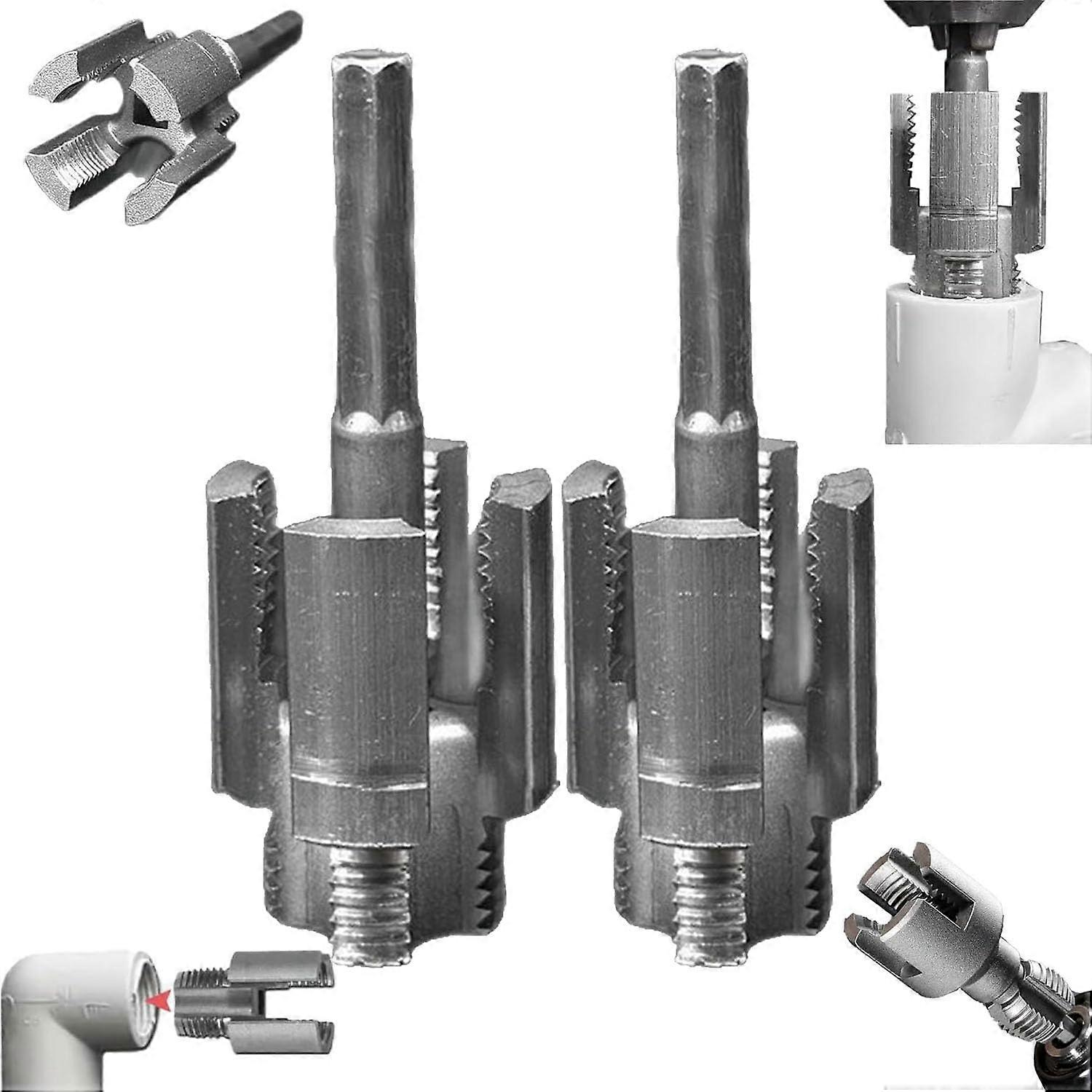 Integrated Inner  Outer Pipe Threading Tool, Electric Drill Compatible, 2 in 1 PVC Pipe Threader Kit, 1/2', 3/4' Pipe Sizes