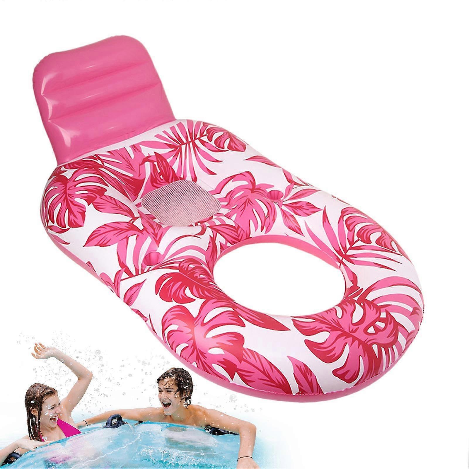 Inflatable Pool Islands for Adults With Drink Holder and Maple Leaf Design, Pink