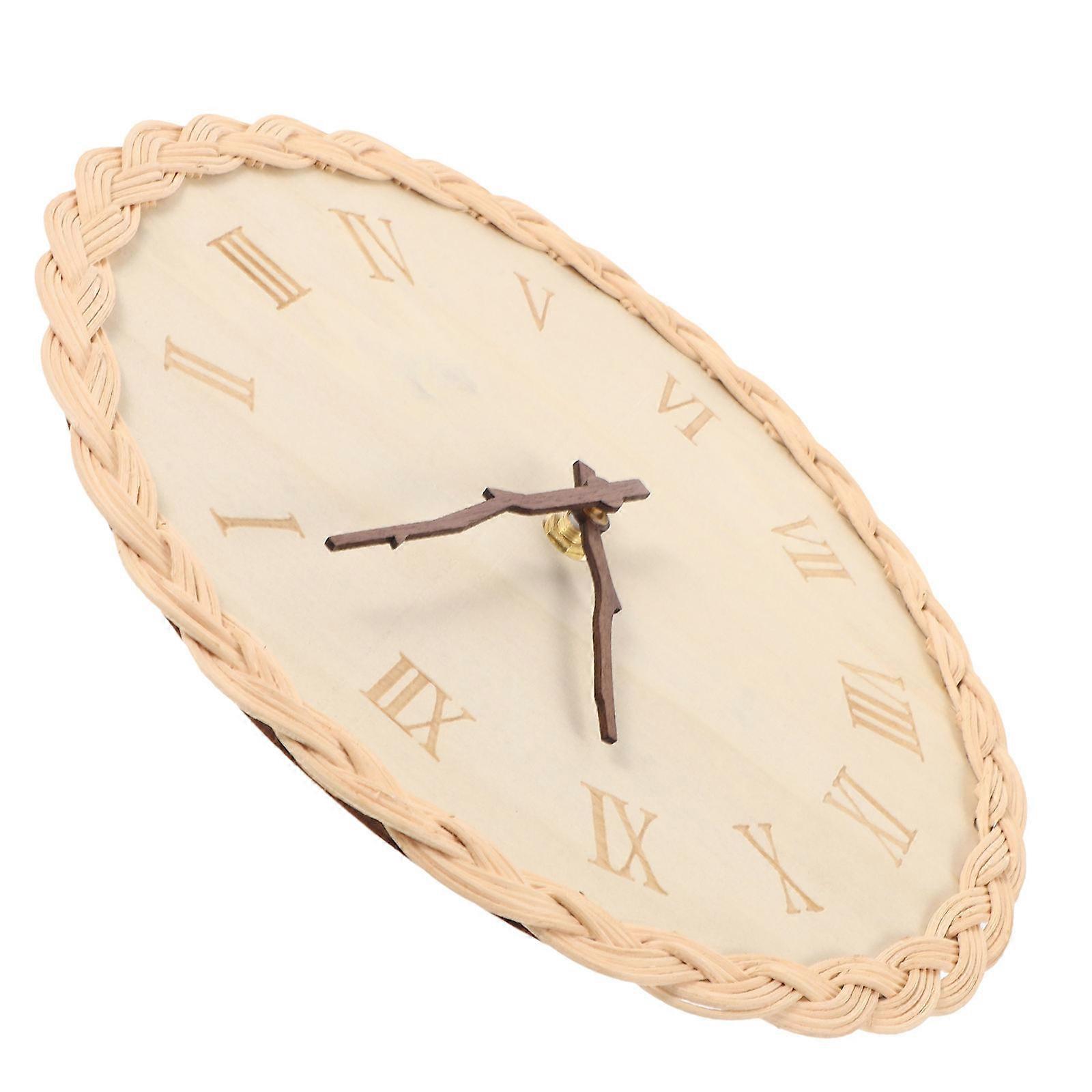 Rattan Decoration Home Clock Silent Wall Hanging Clock for Daily Use Basswood Multi Color 10.63 Inches Round Shaped