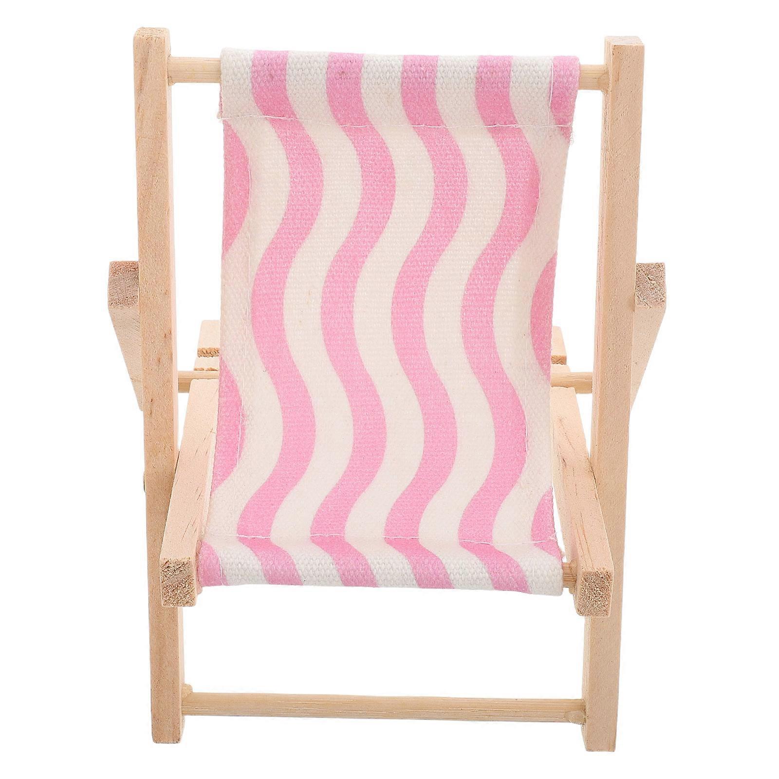 Folding Beach Chair Phone Holder Miniature Craft Furniture for Desk Decor, Classroom & Crafts Pink Cloth Design