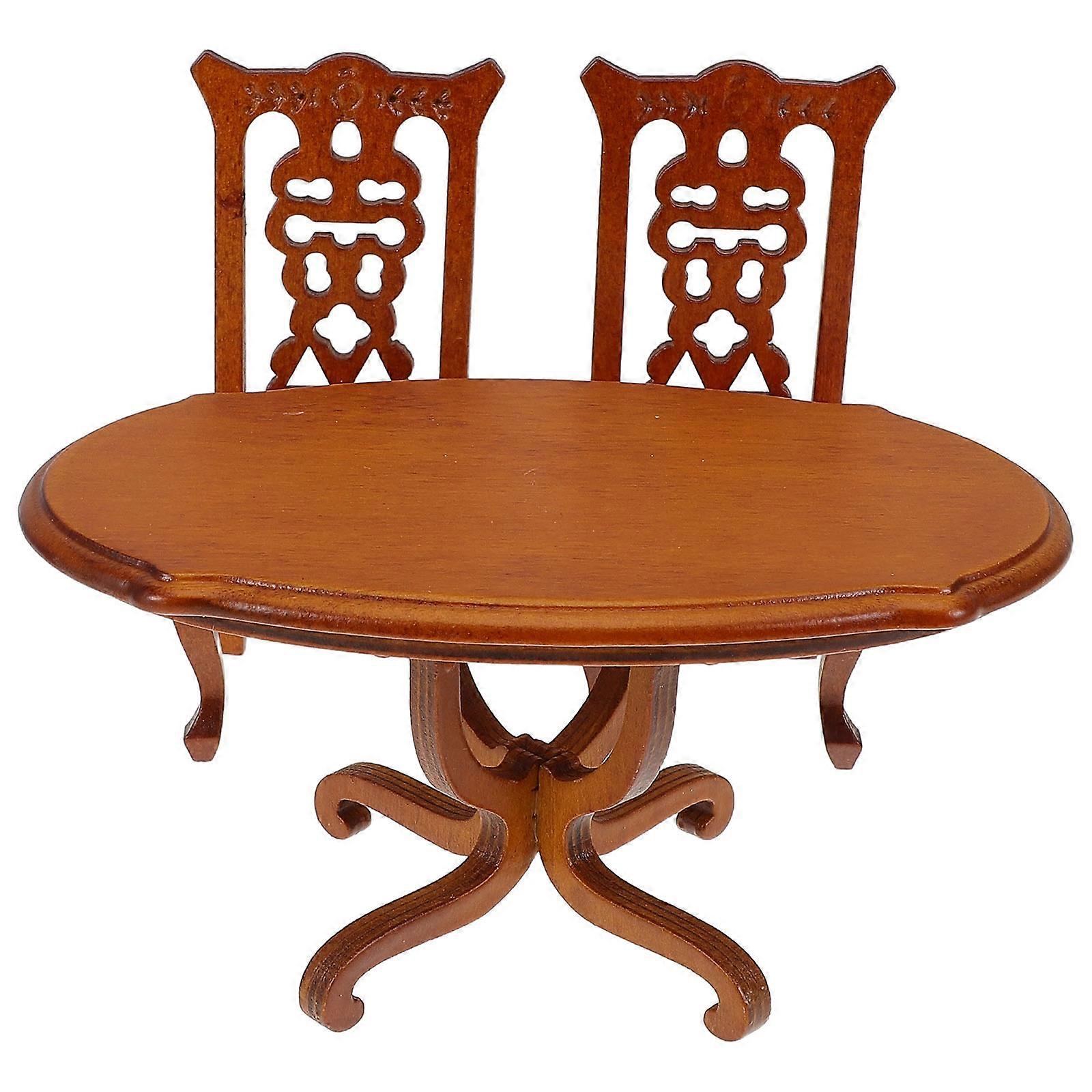 Miniature Chair Toy Mini Dining Table And High Back Chairs Wood Material For Small Scale Decor Projects 1 Set