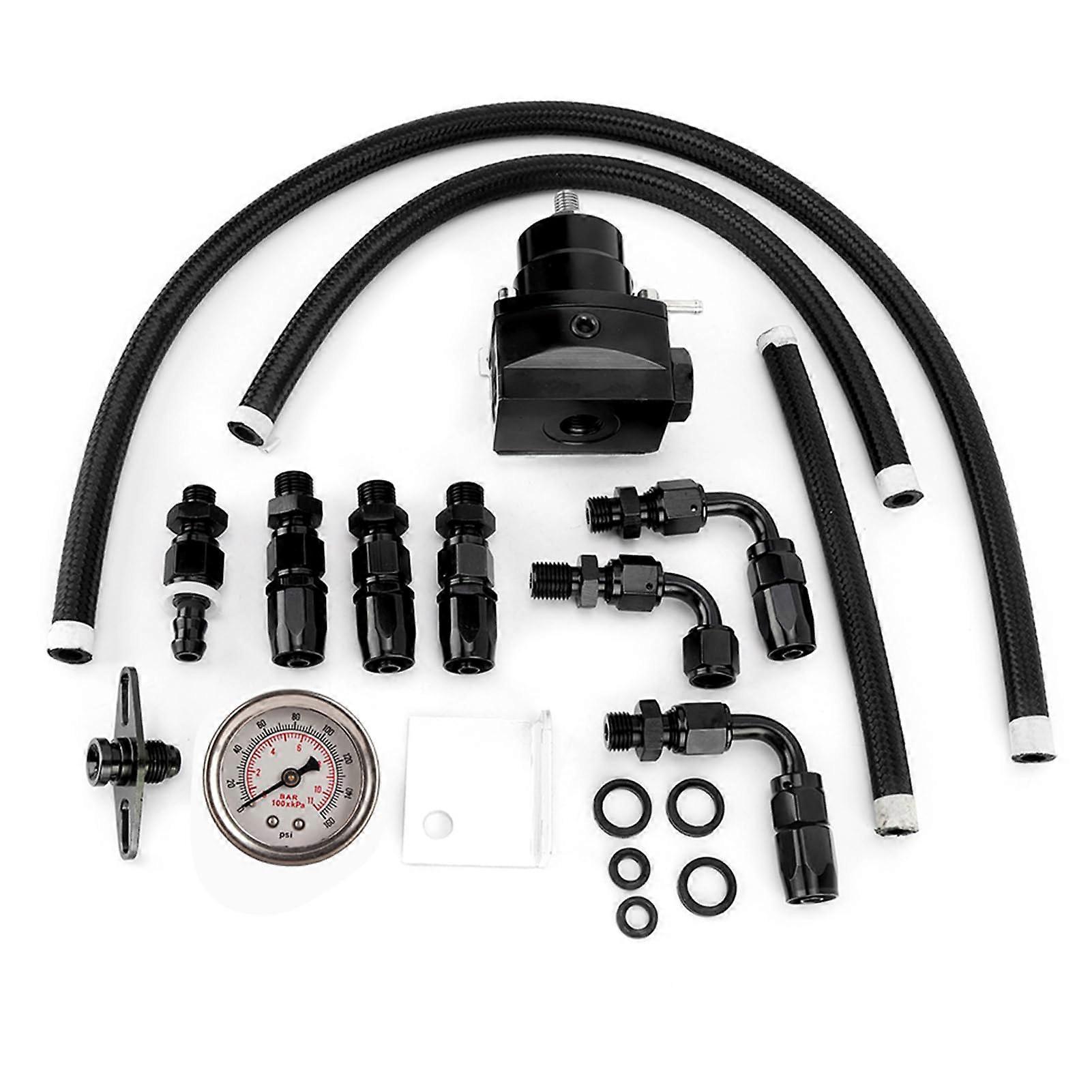 Universal Adjustable Fuel Pressure Regulator Kit with 100PSI Gauge (Full Black)