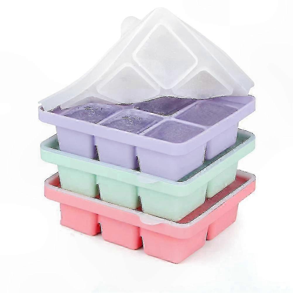 Large Silicone Ice Cube Tray with Lid, 3-Pack, 18 Cubes per Tray