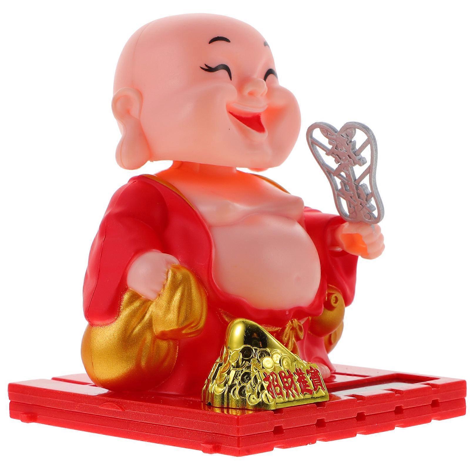 Solar Powered Monk Figurine with Auto Shaking Head and Waving Arms – Stable Base Dashboard Ornament for Car and Office – Unique Buddhist Decor for