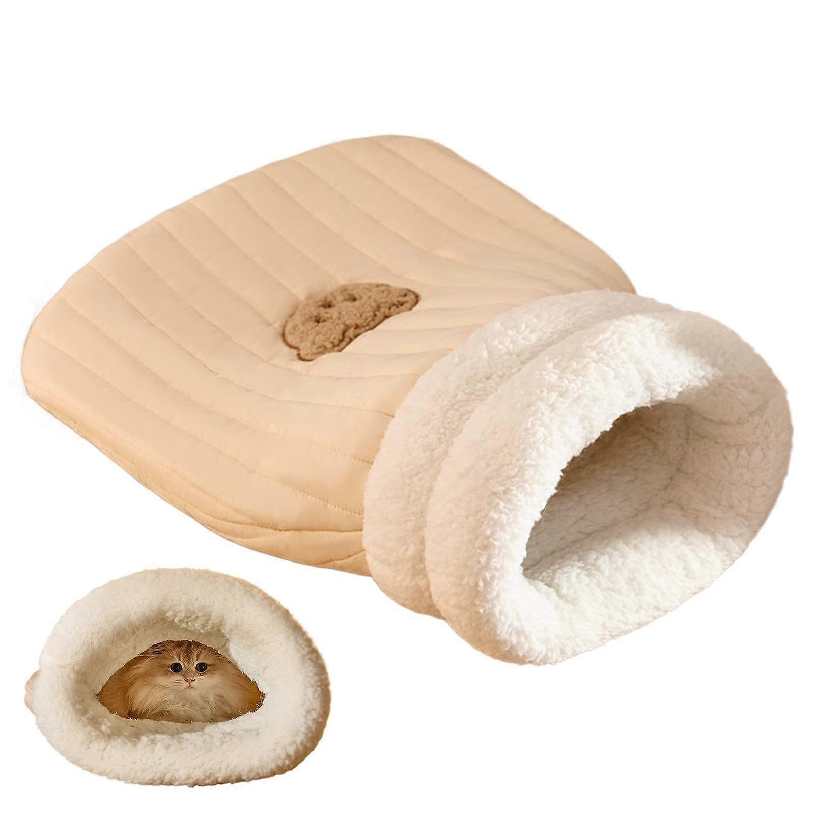 Pet cuddle area Cozy cat bed, soft and comfortable design, cat sleeping bag, easy access, with light brown pattern