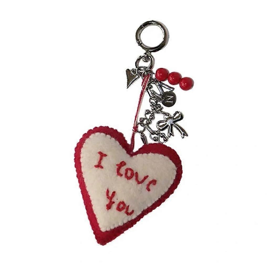 Versatile heartshaped keychain for hanging, sturdy faux wool felt, 'I You' heart keychain, accessory for bags, fabric/feathers