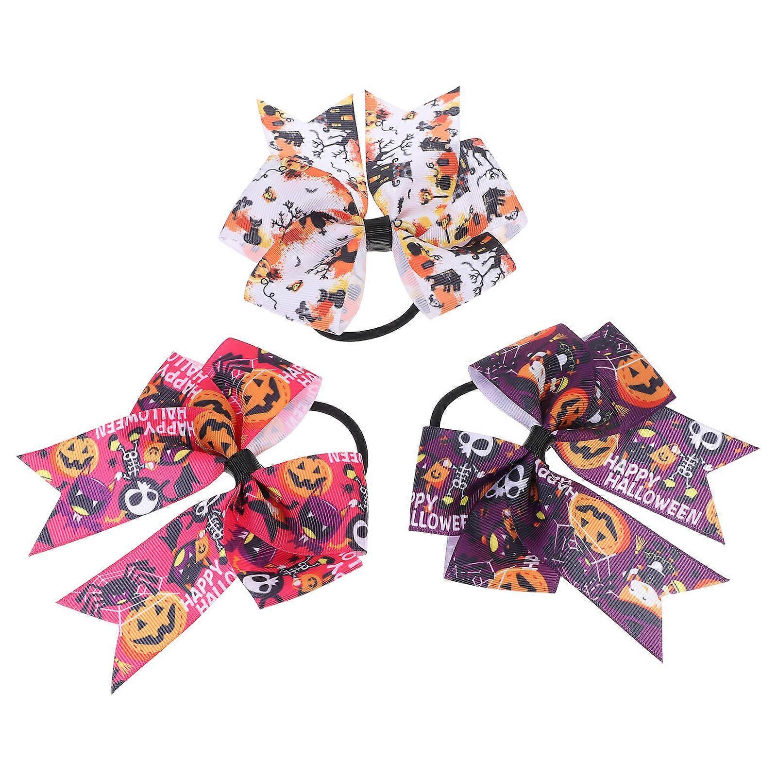 3Pcs Elastic Halloween Hair Ties Bow Accessories for Teens and Kids in Assorted Color for Cosplay Events
