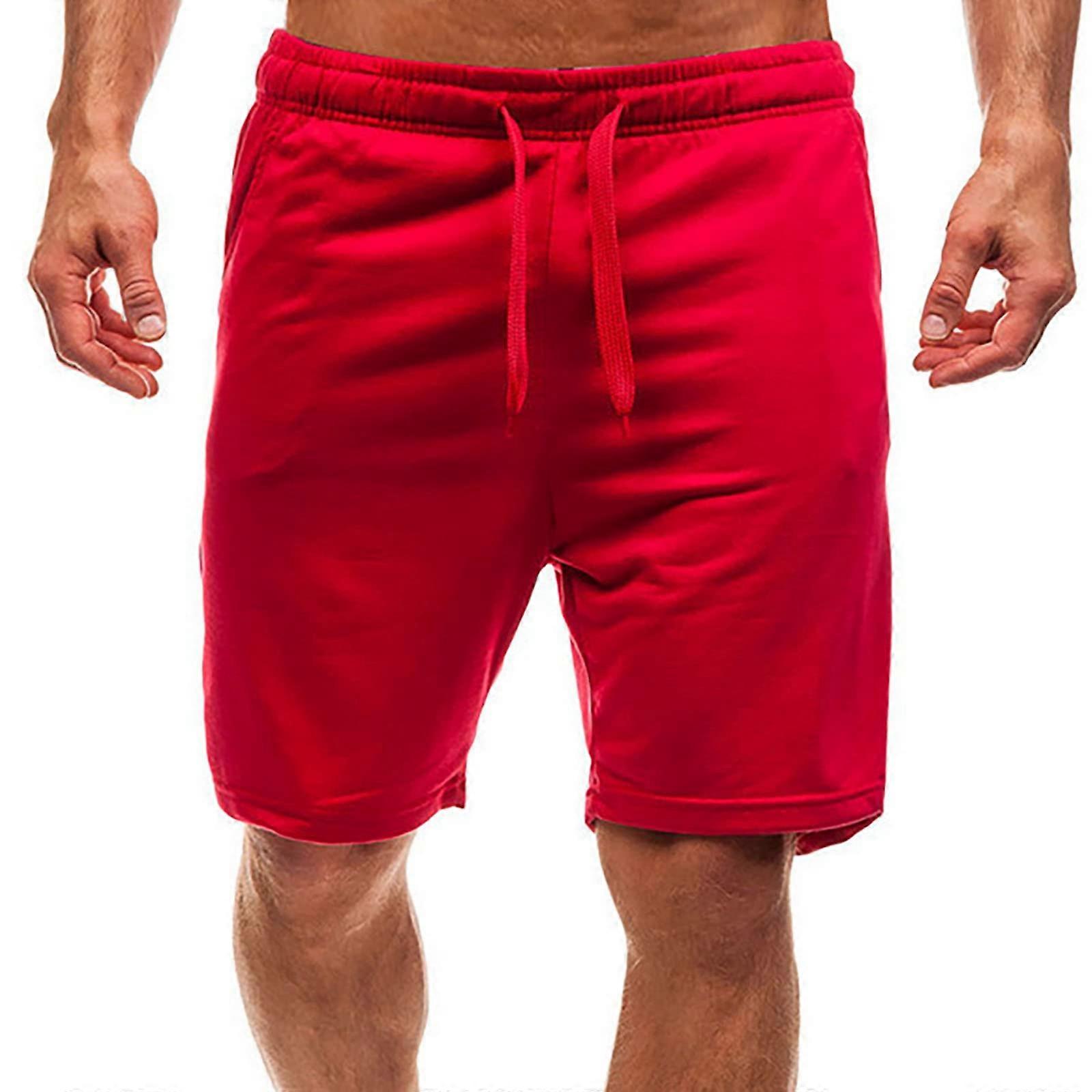 Men's Sports Sweat Shorts With Pockets And Drawstring, Lightweight Summer Bermuda Style, Size M Red