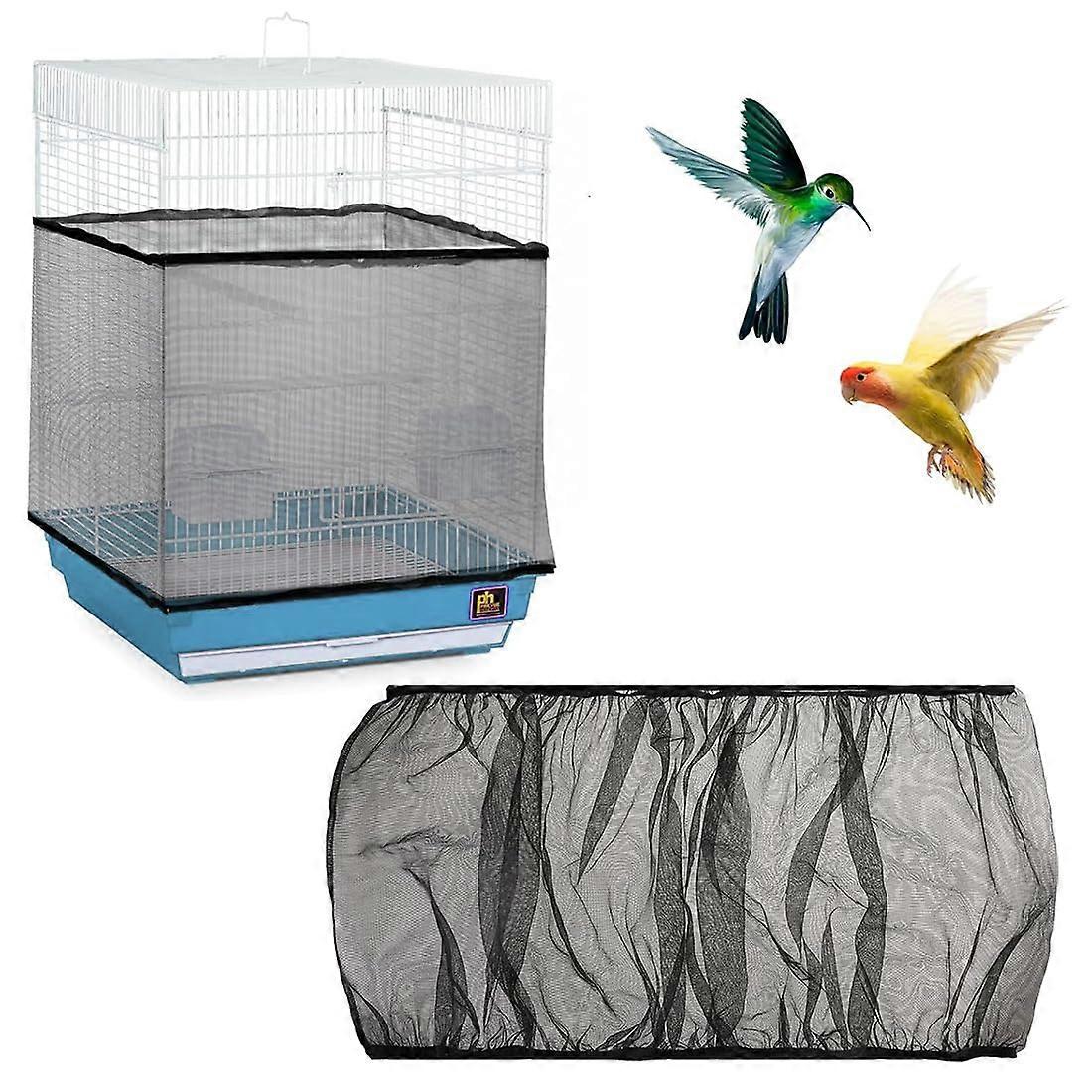 Bird Cage Cover Adjustable Nylon Mesh Seed Catcher for Cages 152-180 cm Black Size L