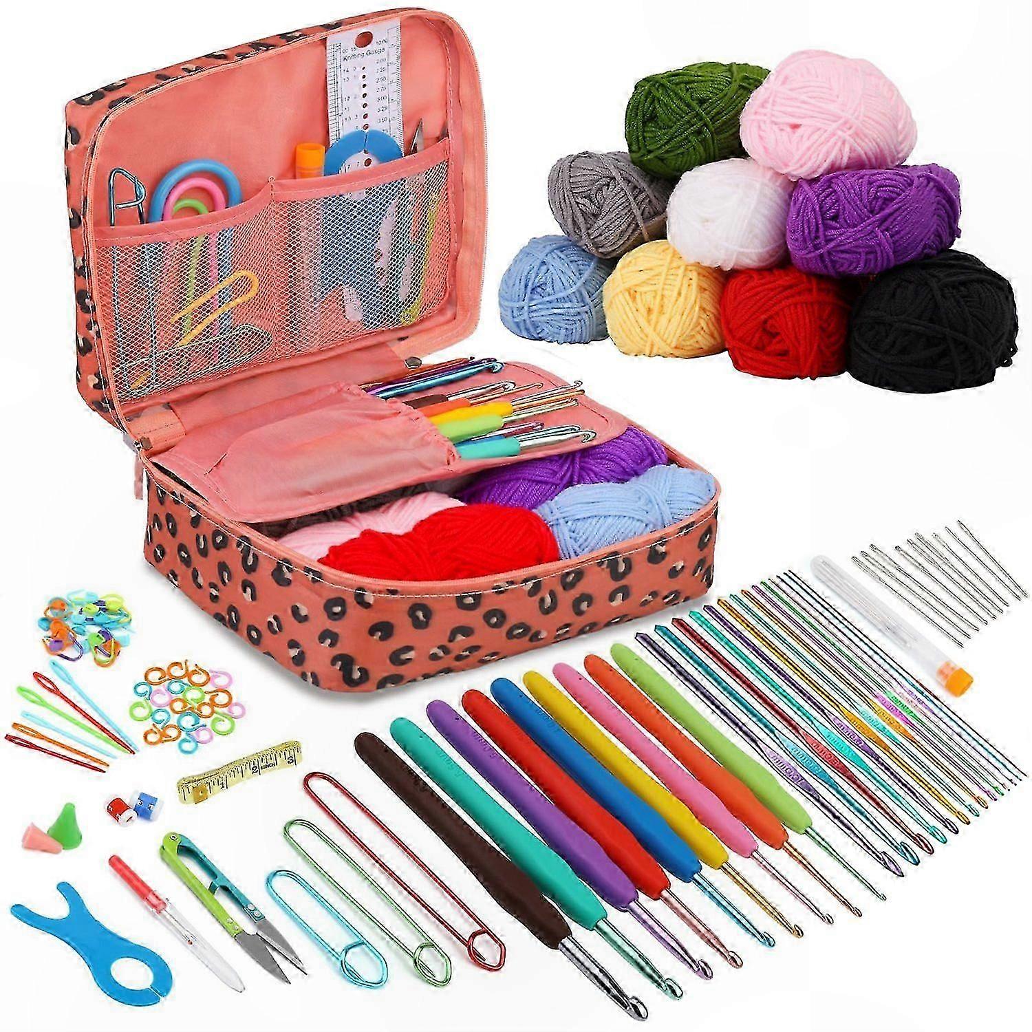 Complete Crochet Kit with Hooks Yarn and Accessories for Crafting Projects Includes Storage Bag 102 Pieces