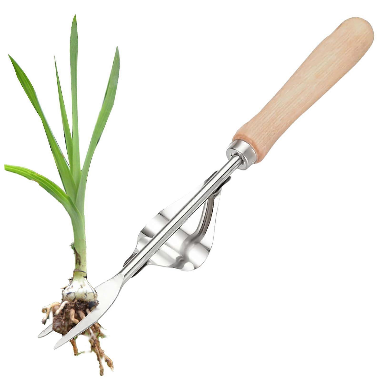 Stainless Steel Manual Weeding Machine - Hand Weeder with Wooden Handle for Garden Lawns and Yards, Weed Cutter Tool