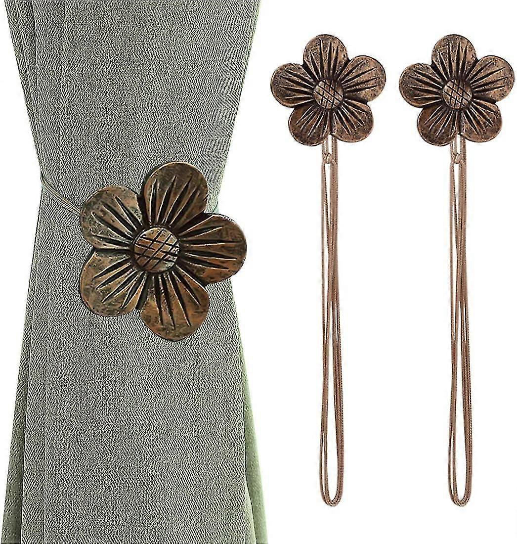 Set Of 2 Retro Magnetic Curtain Tiebacks, Japanese Apricot Tree, Hard Resin Curtain Buckle Decoration With Strong Durable Magnetism - Cafe