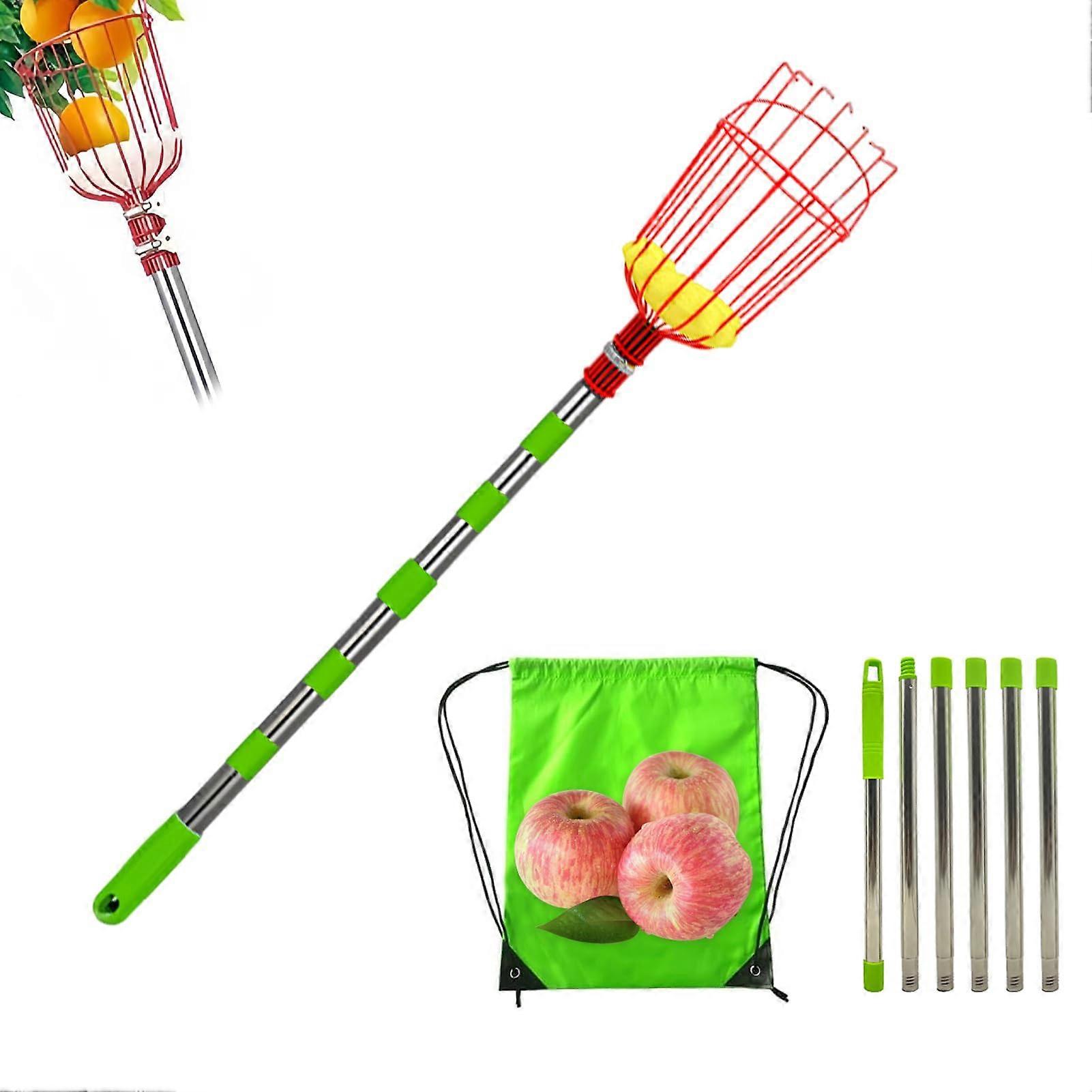 Fruit Picker Telescopic Handle 2.0 Metres Stainless Steel With Bag Lightweight Pole Tool For Apple Orange Lemon
