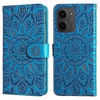 För Xiaomi Redmi 15C 4G/Xiaomi Redmi 15C 5G-skal med plånbok i läder, solrosmotiv - blå