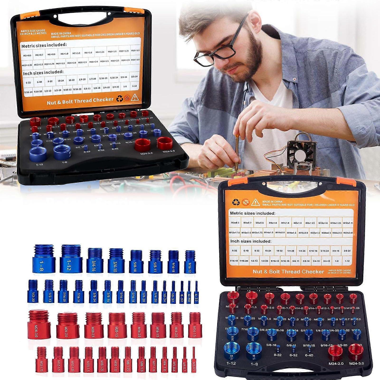 Thread Checker For Nuts And Bolts 44-Piece Inch And Metric Identification Gauge For External And Internal Thread Size