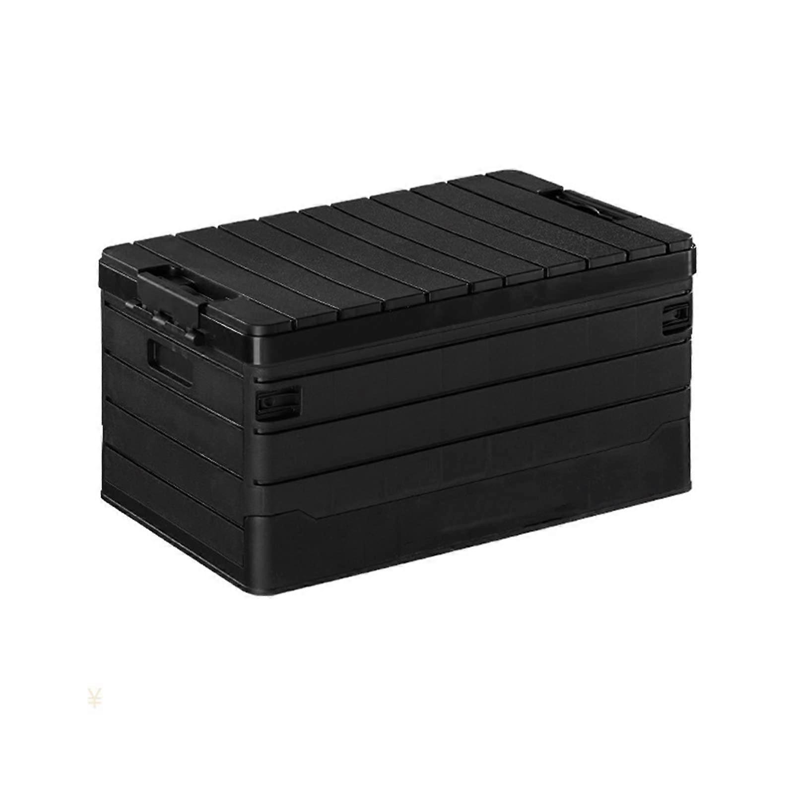 Camping Storage Box 60L Collapsible Storage Bin With Lids Plastic Tote Stackable Black 62.5x36.5x30cm