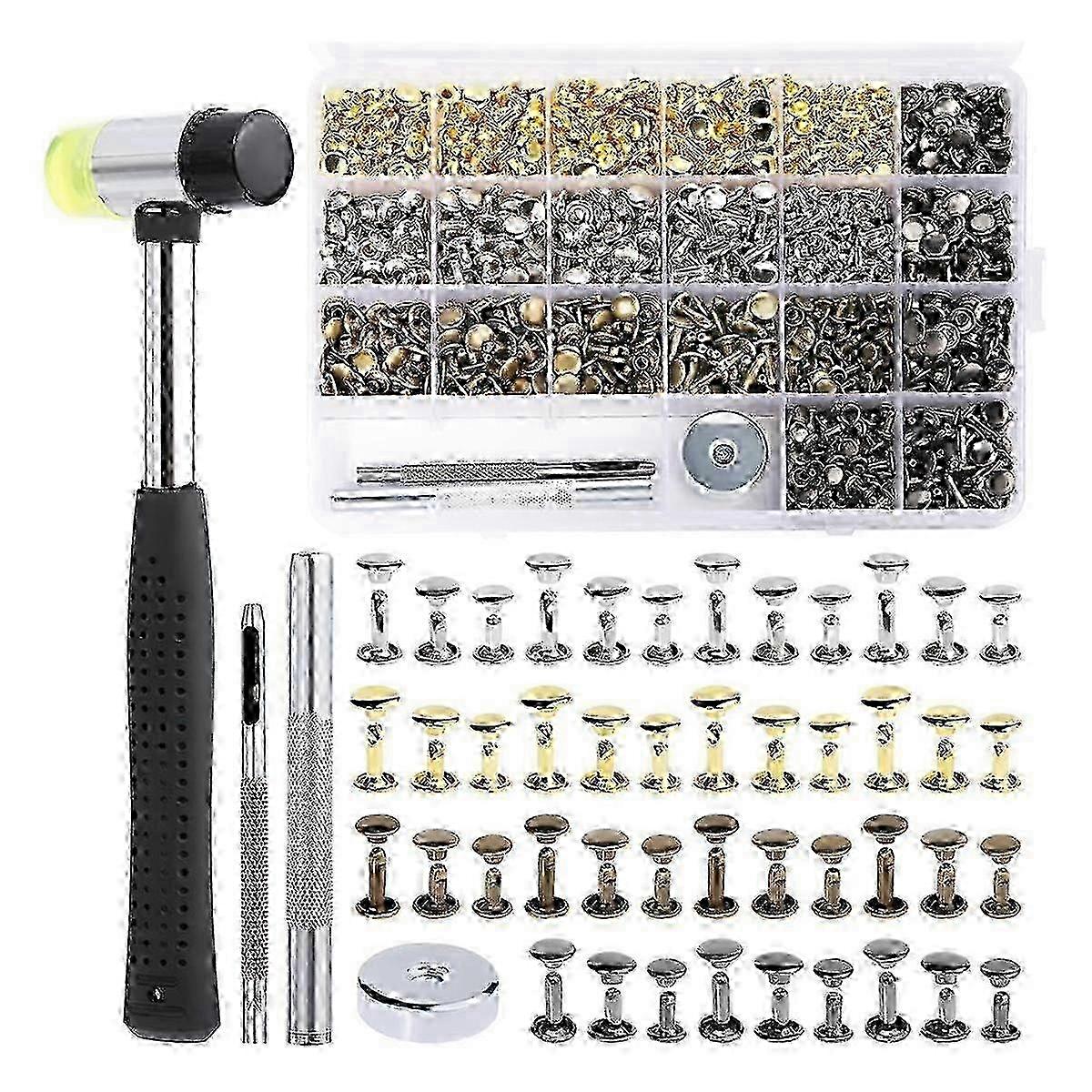 600-Piece Multicolor Leather Rivets Kit with Hollow Punch Tool for DIY Crafting and Repair Projects