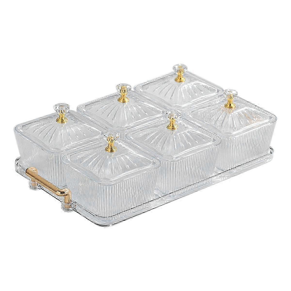 Dried Fruit Snack Serving Platter Appetizer Serving Tray Multipurpose 6 Bowls Divided Serving Bowls,Transparent-White