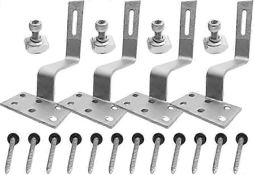 Set of 4 Tile Roof Solar Brackets with Roof Hooks, Nails and Card Blocks for Roof, Wall and Exterior Roof Mounting