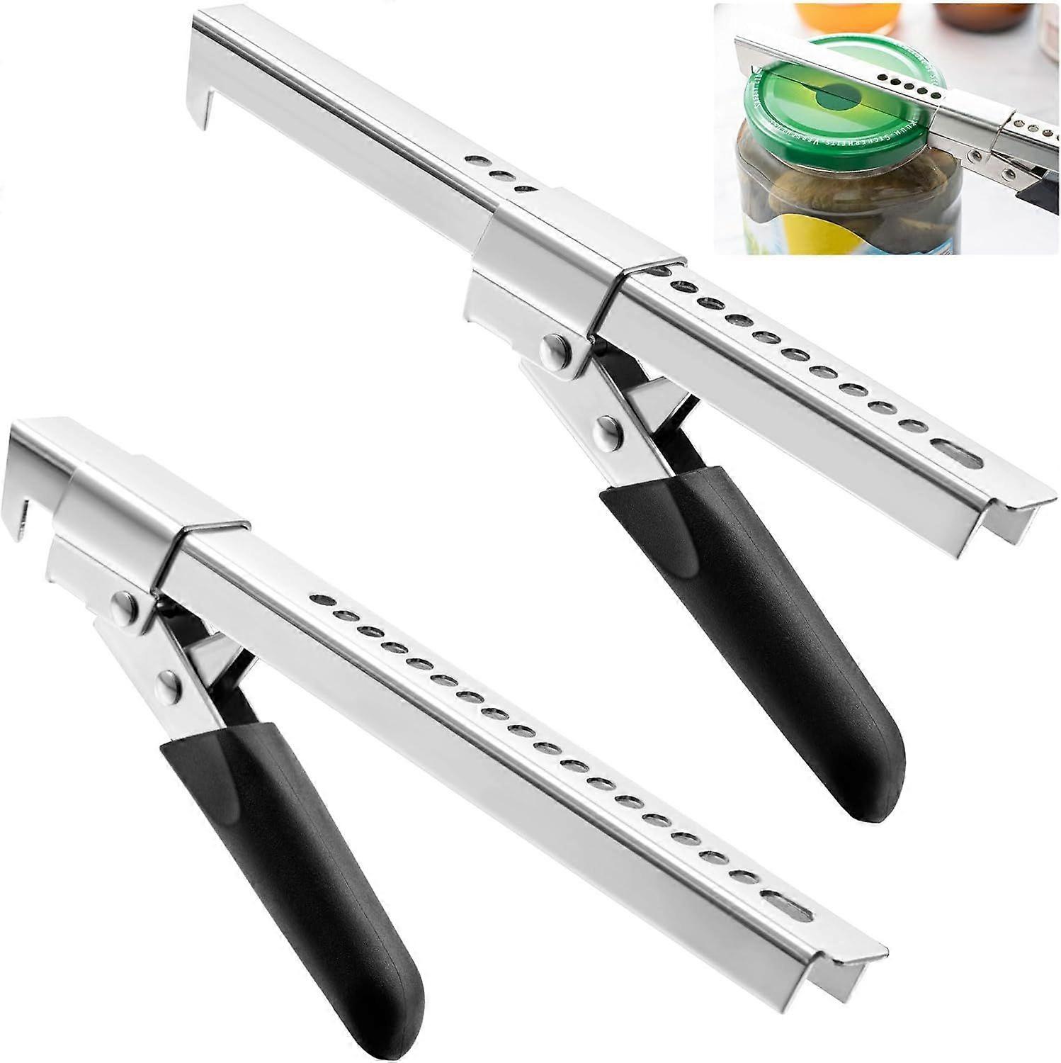 2-piece adjustable can opener - multifunctional stainless steel can opener - with gripper - comfortable gripping of the can cap - suitable for weak ha