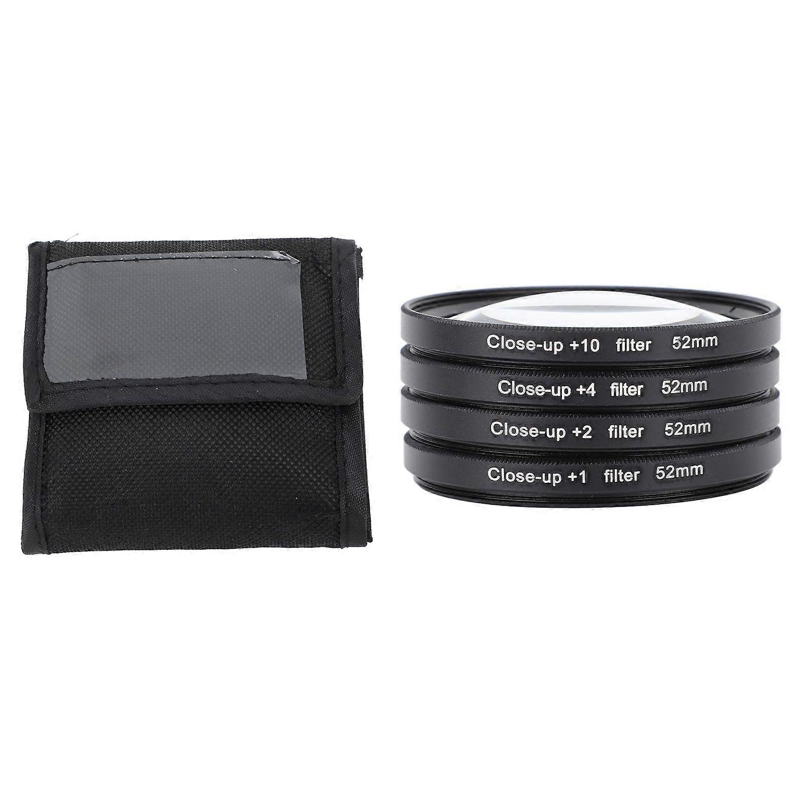 Close Up Filter Kit 4 in 1 +1 +2 +4 +10 Macro Lens Filter Optical Glass with Storage Pouch Camera Filter for Digital Camera Photo 52mm