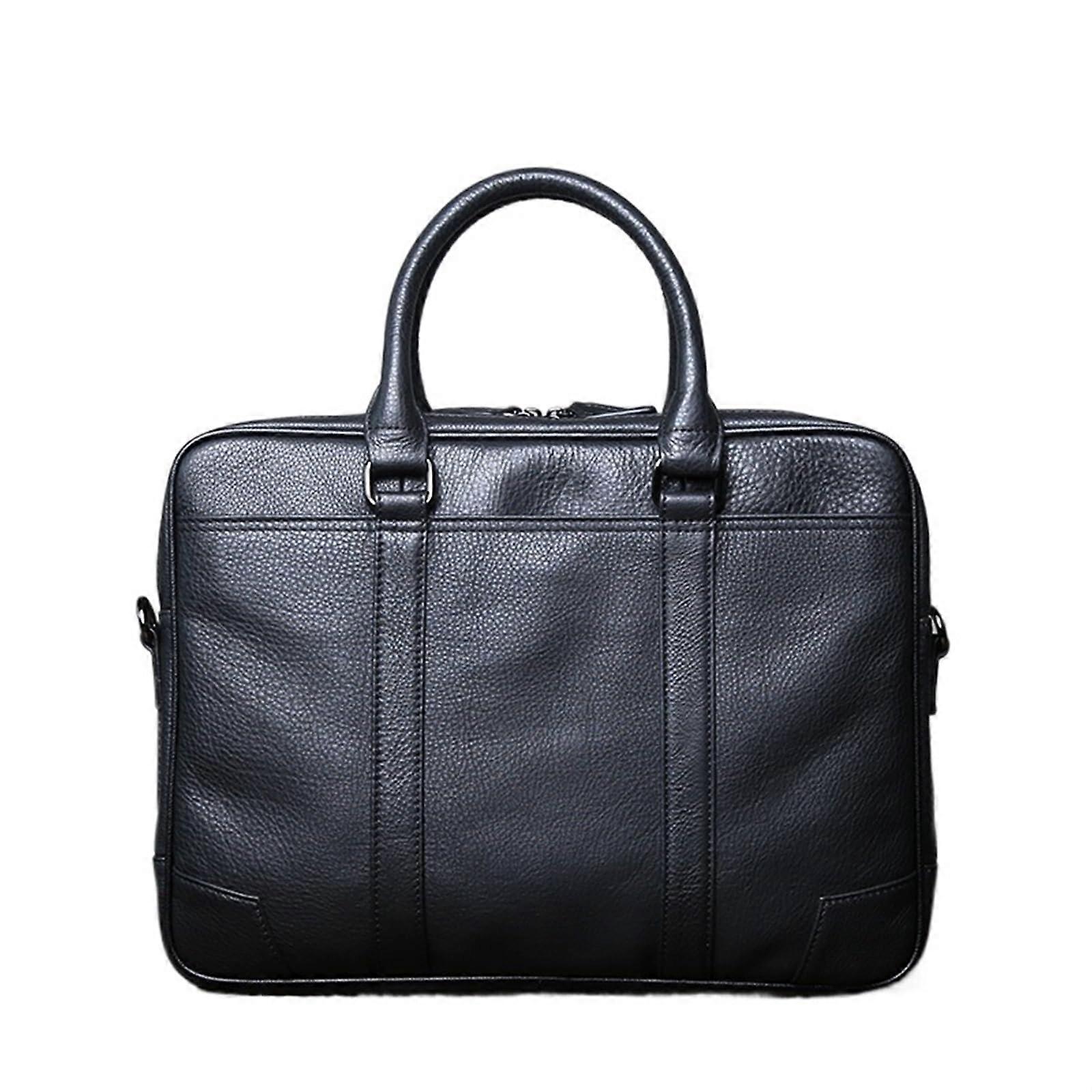 Men's Leather Briefcase LargeCapacity Messenger Bag, First Layer Cowhide, Durable Horizontal Laptop Bag, Black