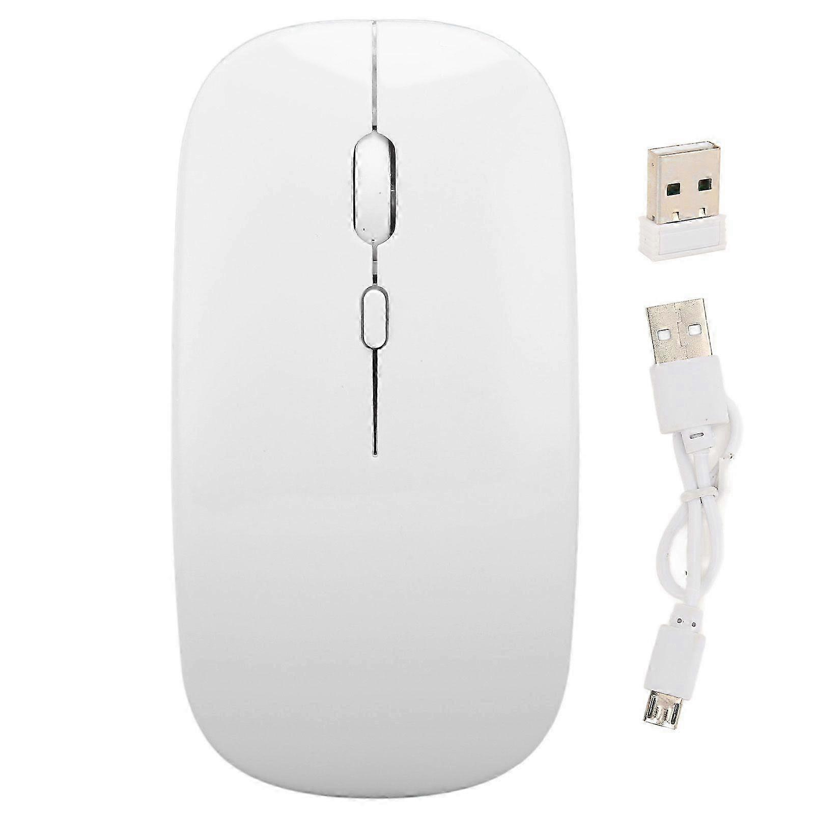 Wireless USB Mouse Rechargeable Low Noise Wireless Computer Mouse for Work Study Leisure Time（White）
