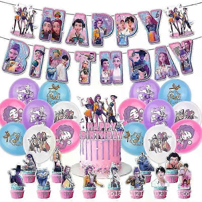 Kpop デーモン ハンターズ誕生日テーマ パーティー デコレーション バナー ケーキ バルーン 子供用