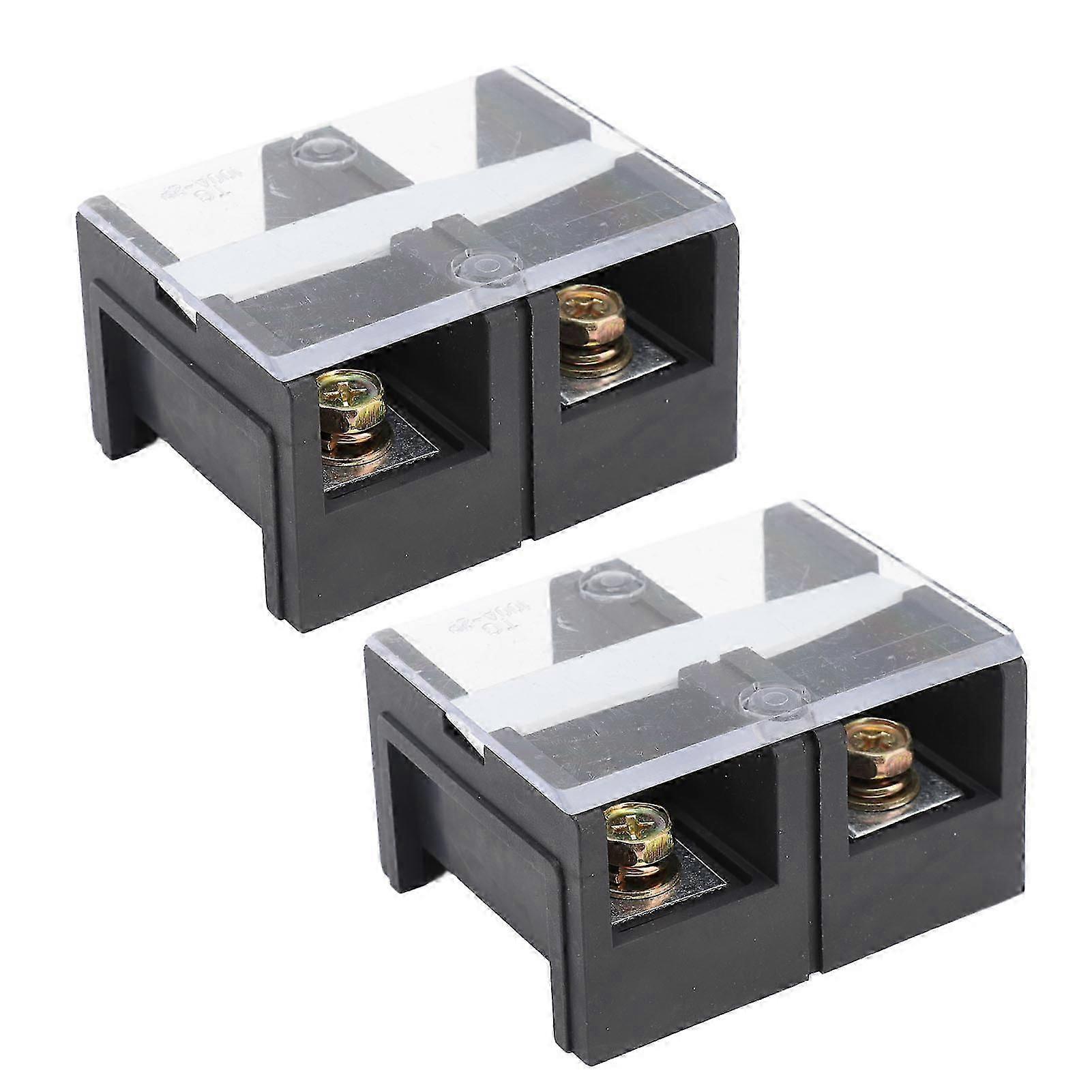 2-Pack Wire Barrier Block Terminal Strip, 600V 100A with Fixed Iron Dual Rows and Cover, Black 2-Position