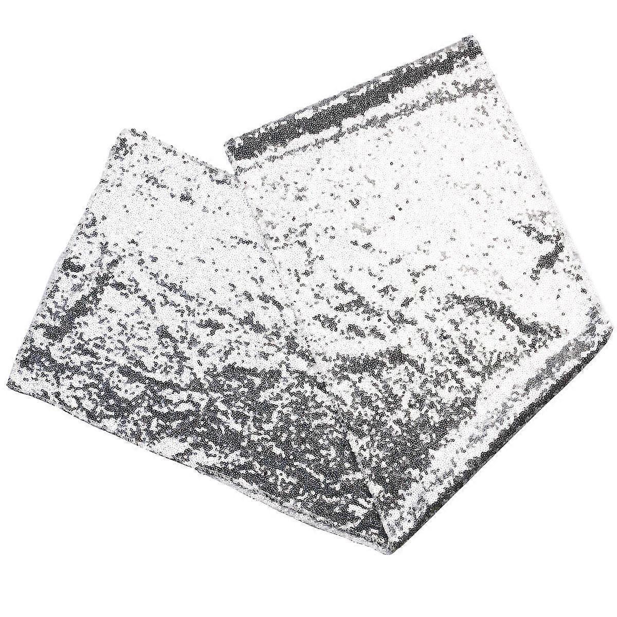 High Density Sequin Table Runner for Elegant Table Decor Silver Reflective 30x180cm