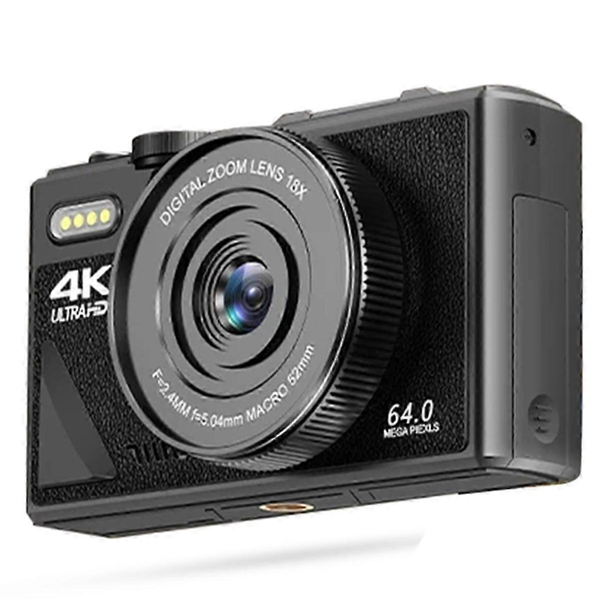 Câmera 4K com Sensor de 64MP para Fotografia & Vlogging, Tela IPS Flip de 3 polegadas, Zoom Digital 18x
