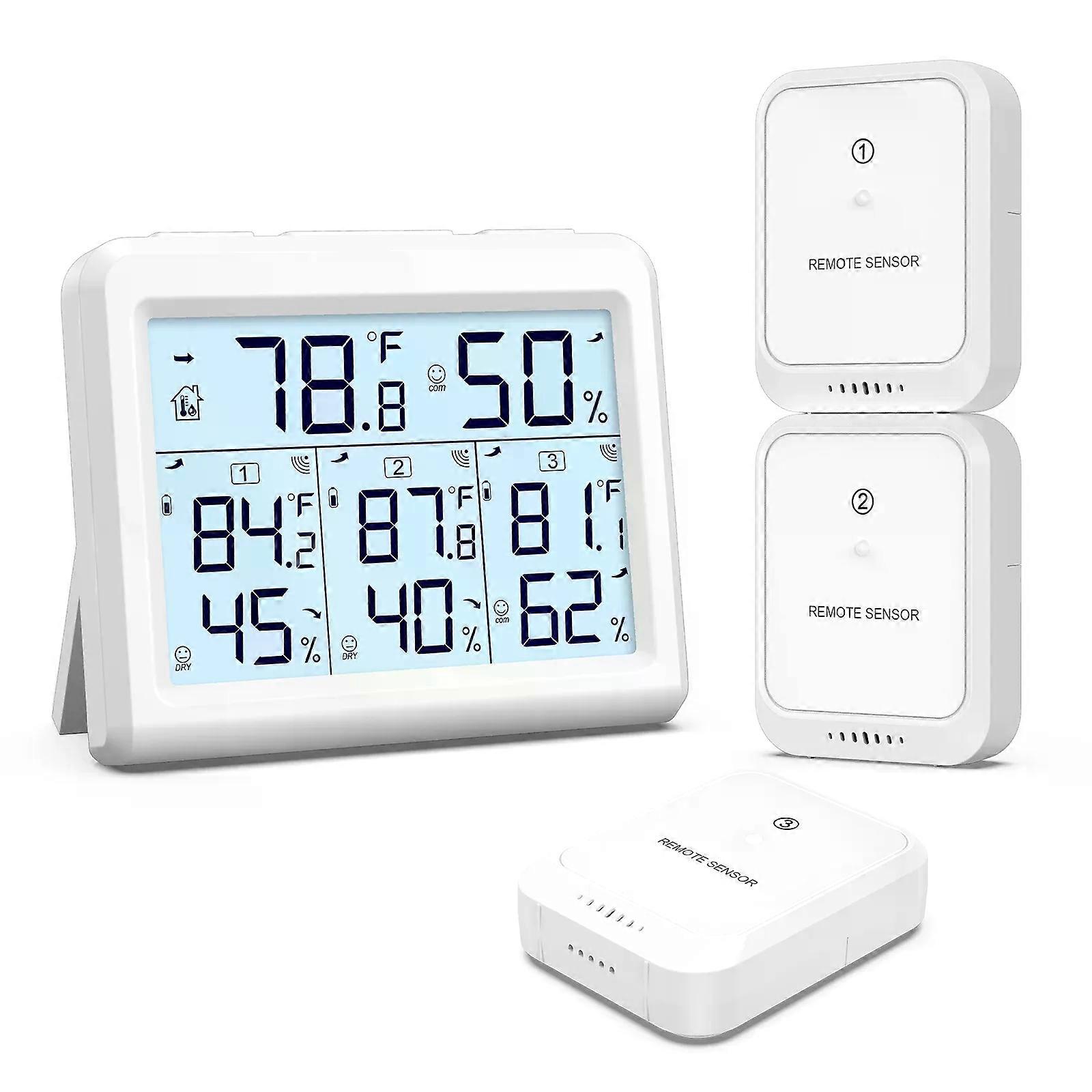 ORIA Indoor Thermometer Digital Hygrometer Wireless Temperature and Humidity Gauge Monitor with 3 Sensor for Home Office Bedroom