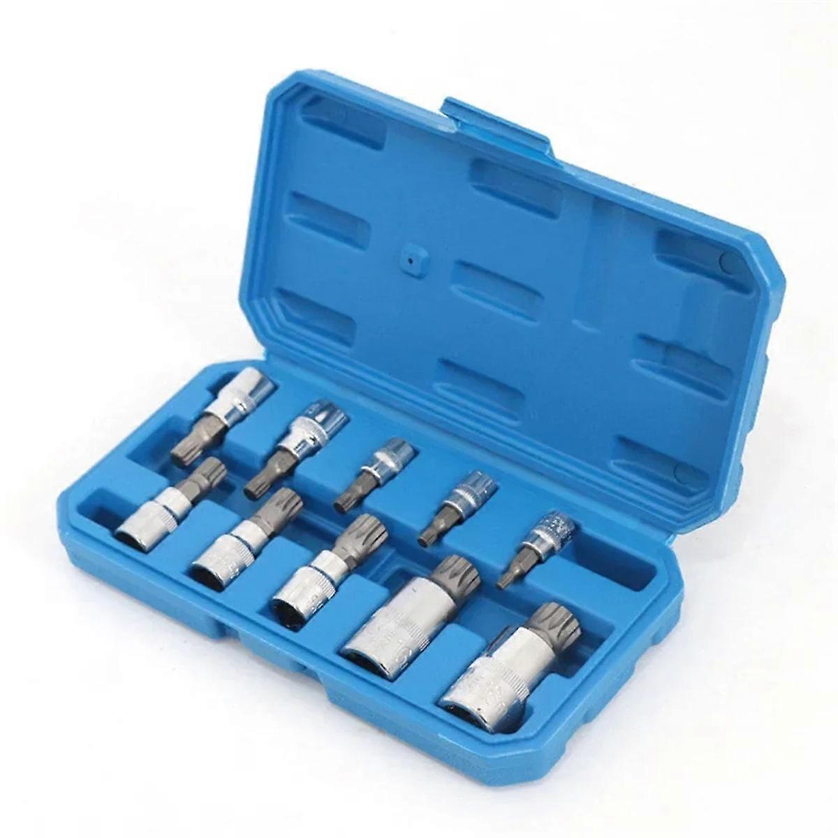 10-Piece 12-Point Star Head Socket Set (with Case) Automotive Tool Kit Use with Ratchet Wrench