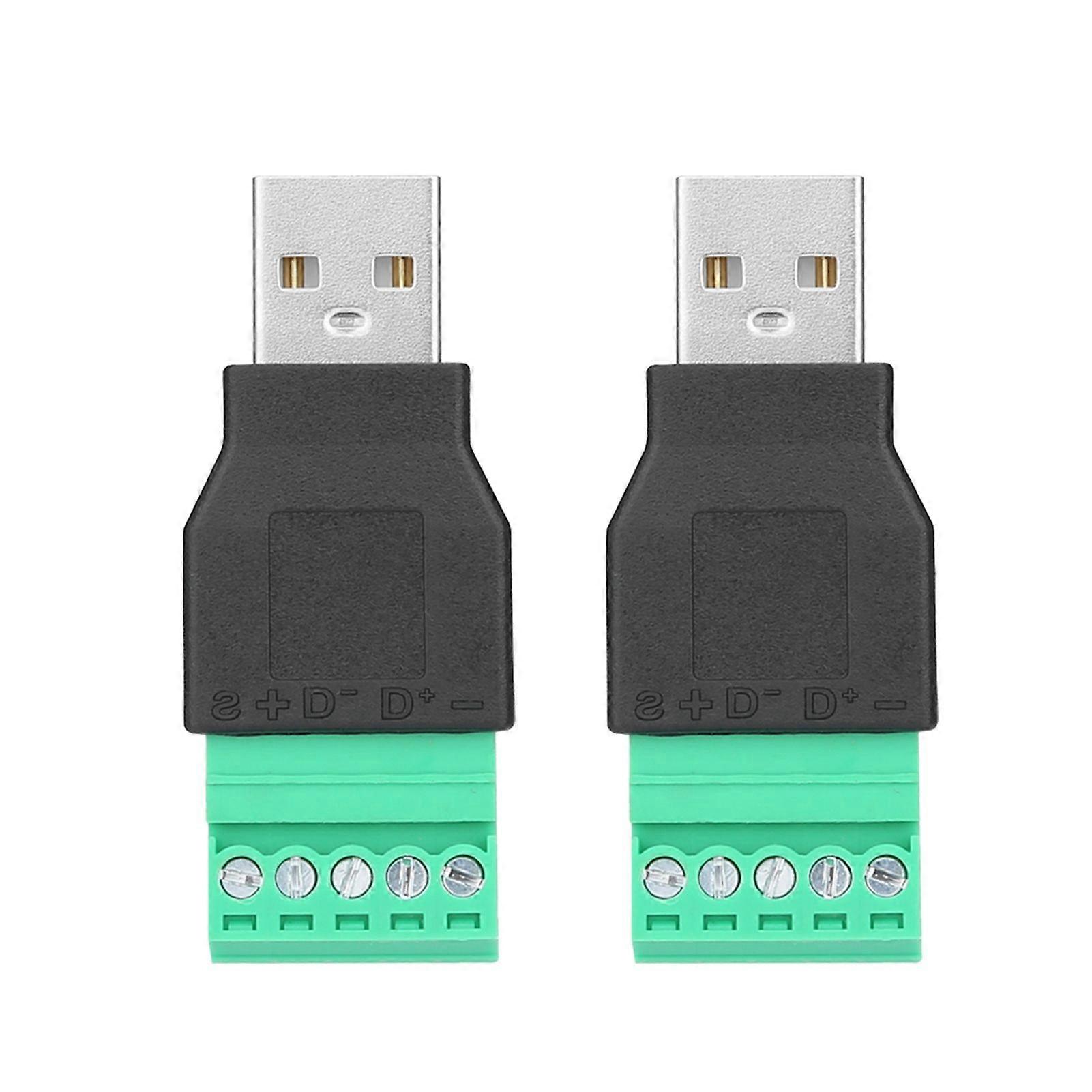 2Pcs USB Male Plug to 5 Pin Screw Terminal Adapter Connetor
