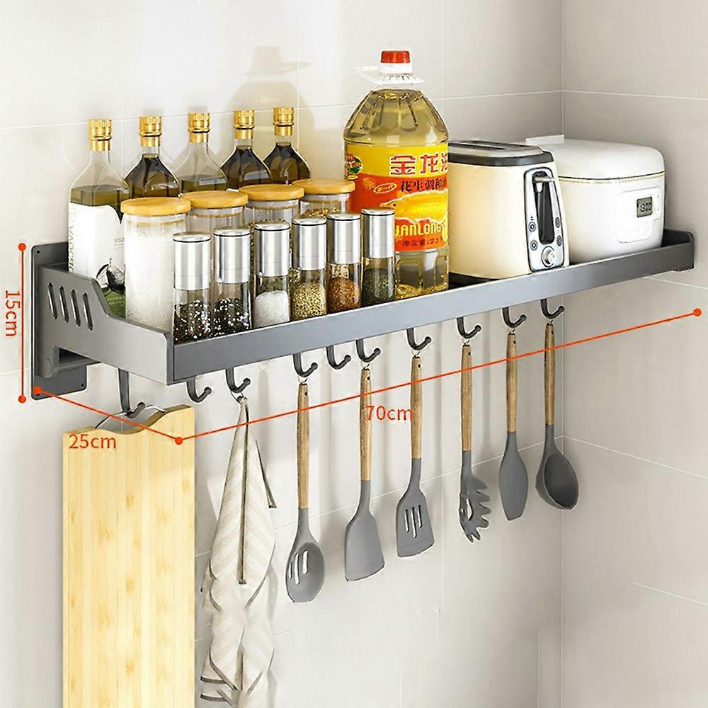 TKdaddy 25x70cm Kitchen Storage Rack Wall Mounted Spice Organizer Holder with Hooks