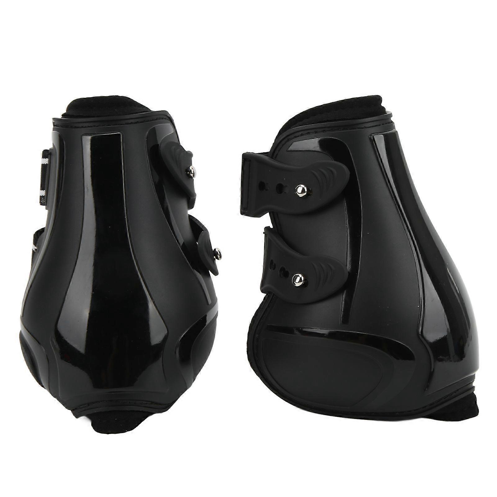 Horse Tendon Boots Set Soft Anti Slip Adjustable PU Shell Tendon Guard Boots for HorsesBlack Hind Legs L