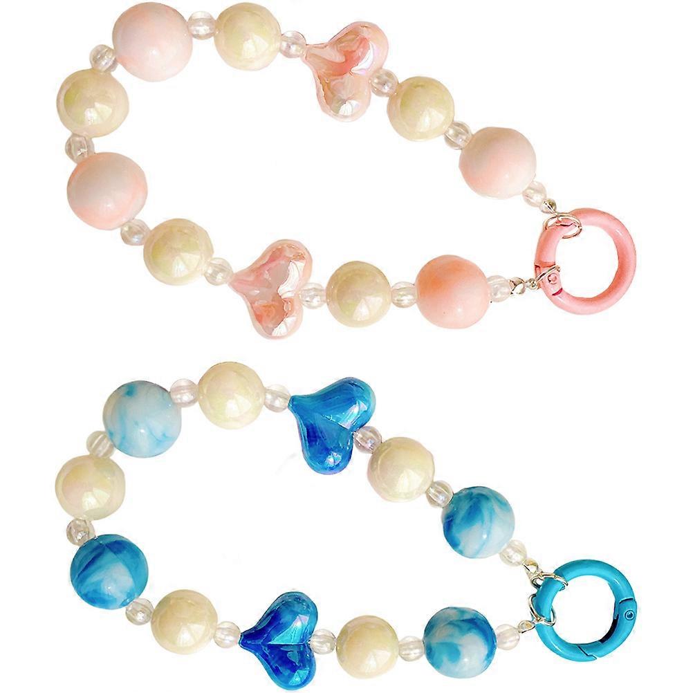 Lanyard For Cell Phone 2Pcs Heart Beaded Chain Key Decoration For People Needing To Carry Electronic Devices