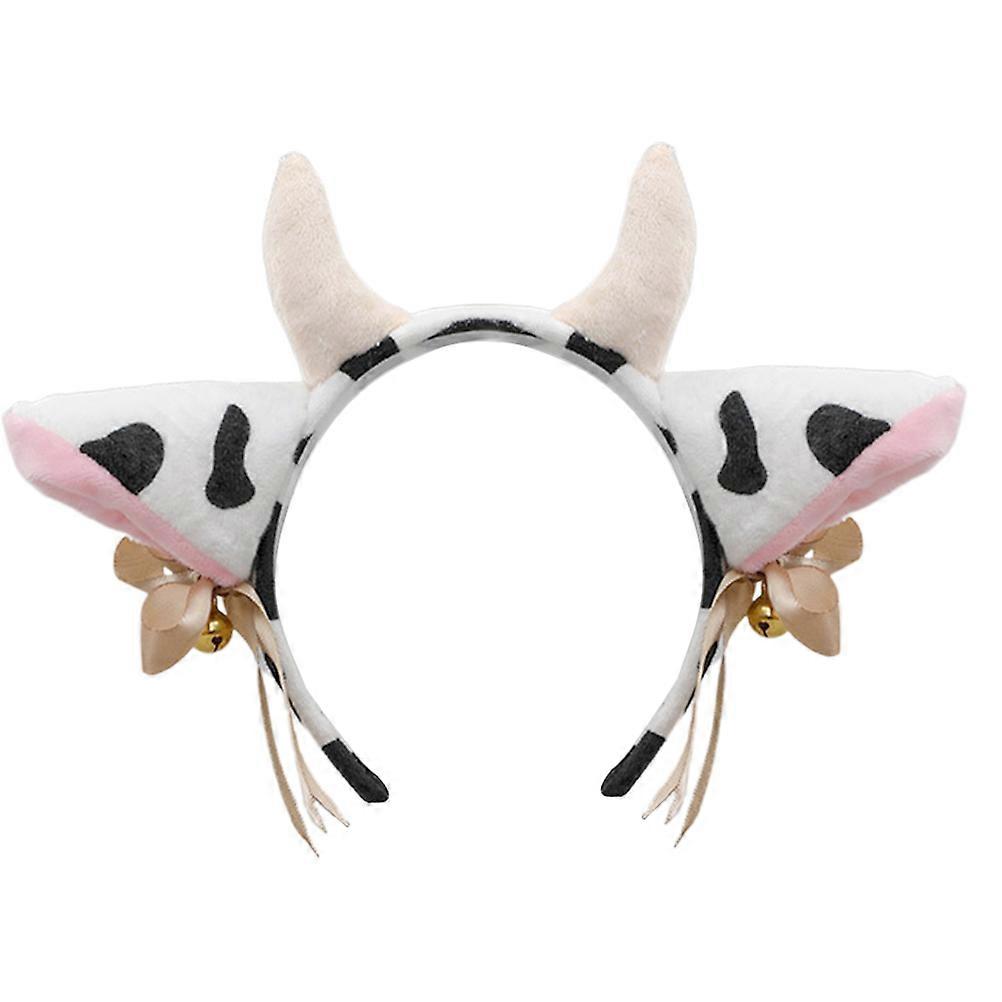 Stage Performance Bowknot Bell Plush Cow Headband for Party 2Pcs