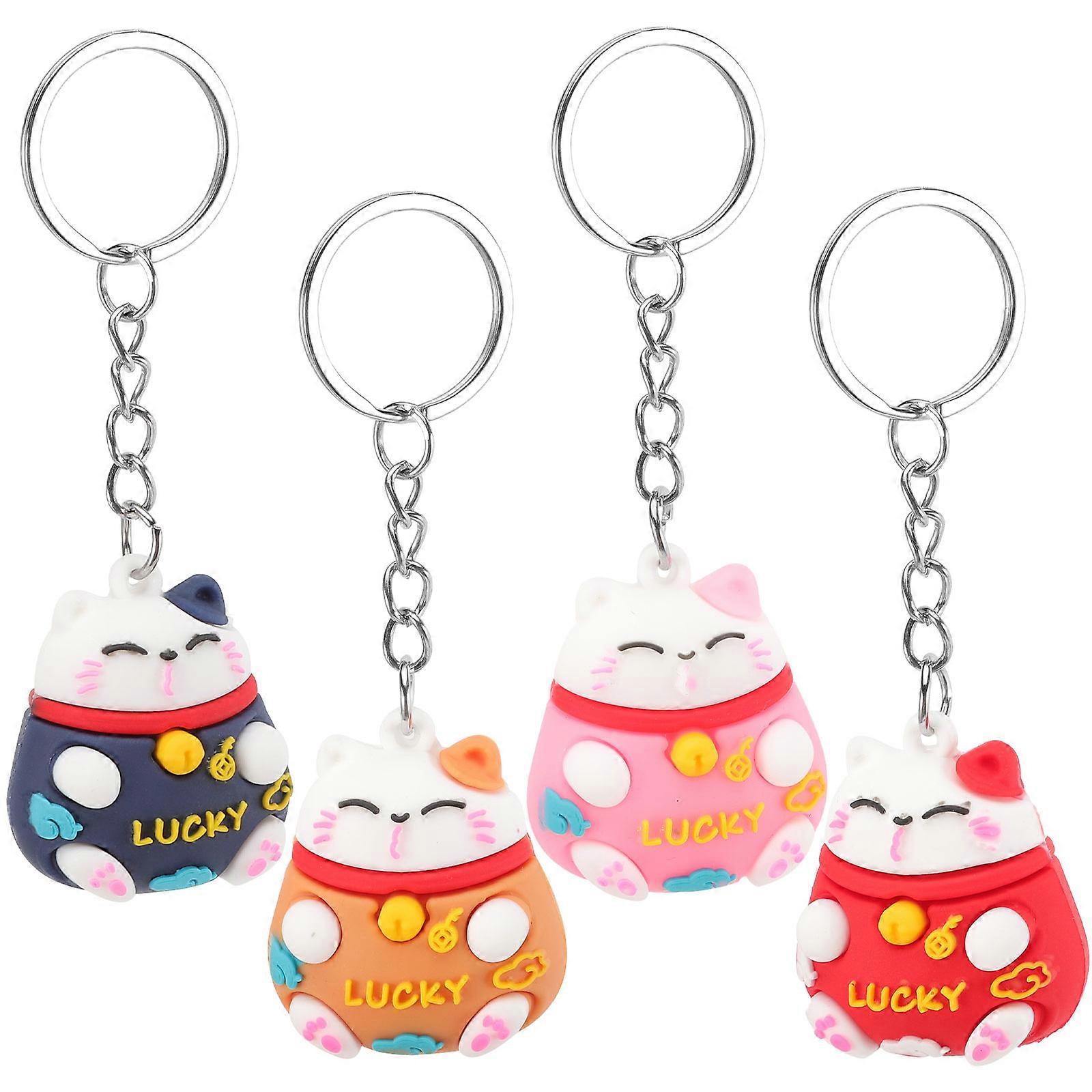 Cat Keychain Charming Key Ring for Bag Hanging 4Pcs Assorted Colors