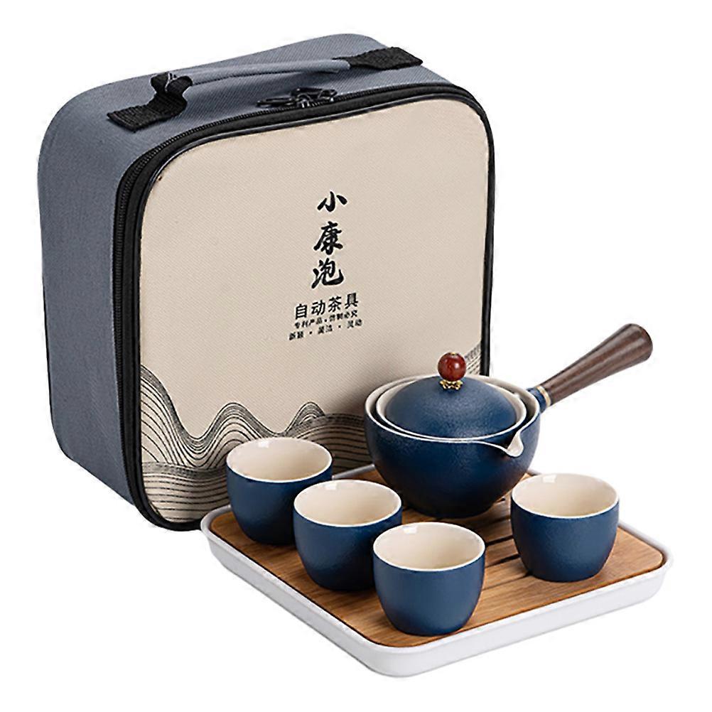 Rotatory Tea Accessories Easy to Use Simple and Generous Shape Blue Ceramic Wood 1Set