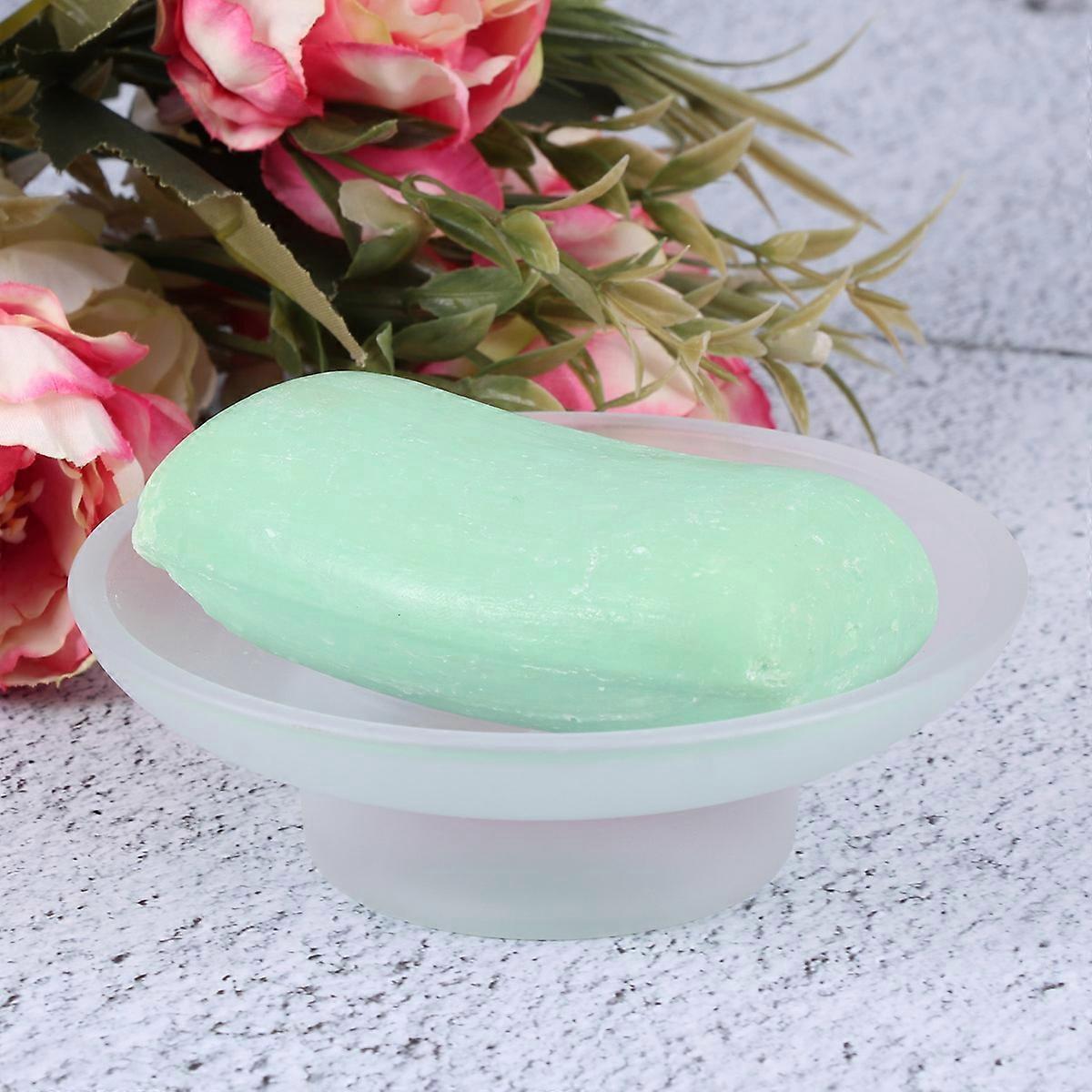 Glass Soap Holder Container For Bathroom Use Simple Design White 11x11x3.5cm Keeps Soap Dry And Clean 1Set