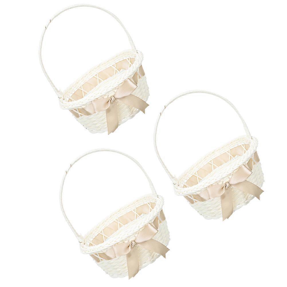 Multipurpose Woven Picnic Basket For Easter Decor Round Handle Unique 3Pcs