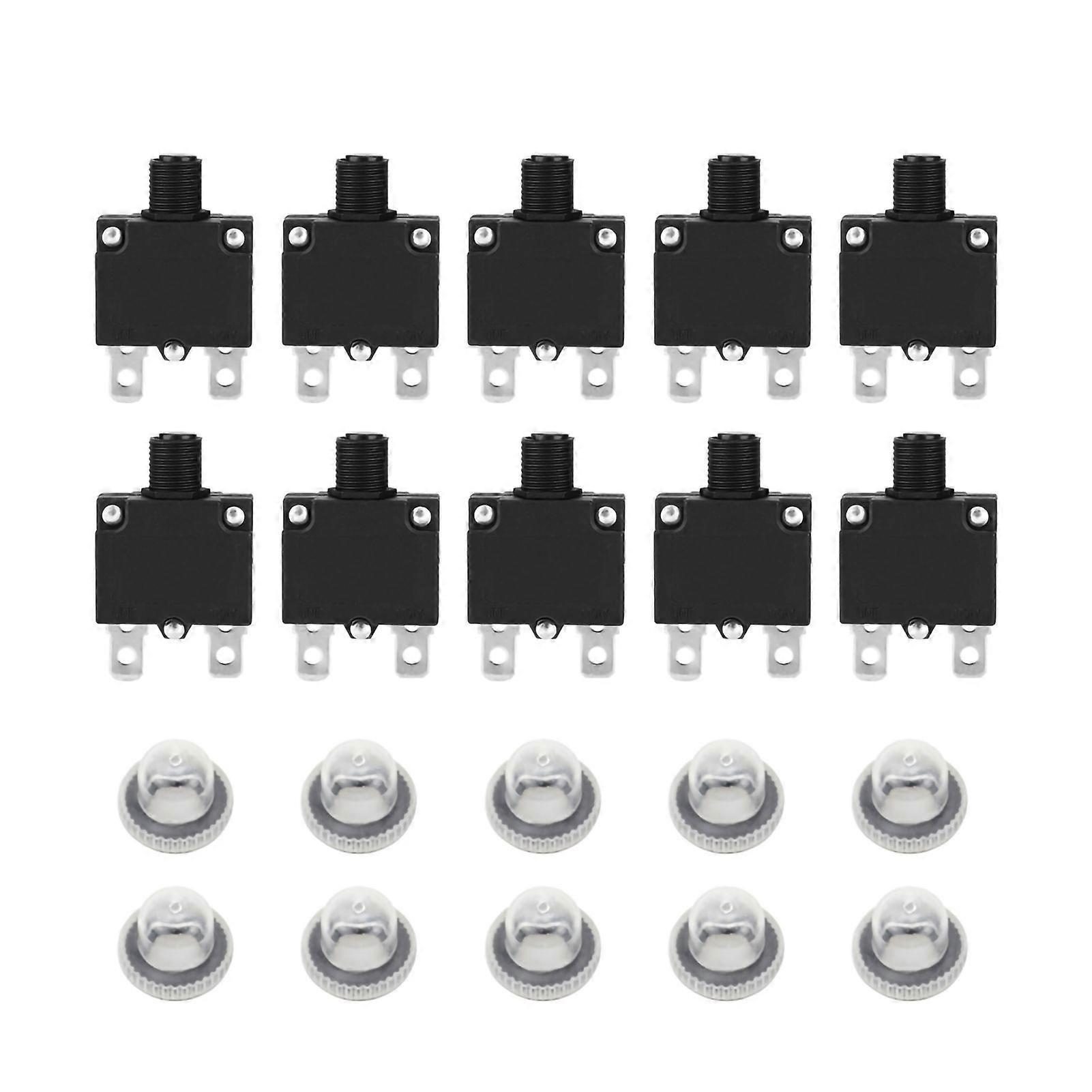 10 Pcs Current Overload Protector Circuit Breaker with Water Proof Cap 125/250Vac 32Vdc(10A)