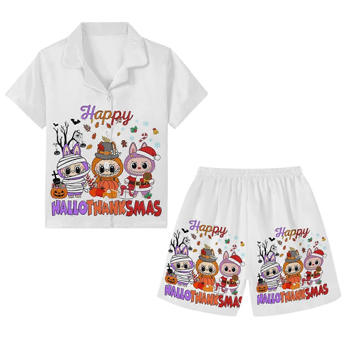 Pull ras du cou de Noël pour enfants, motif dessin animé, en polyester et élasthanne doux, idéal pour l'hiver, taille M, HalloThanksMas LABUUBU