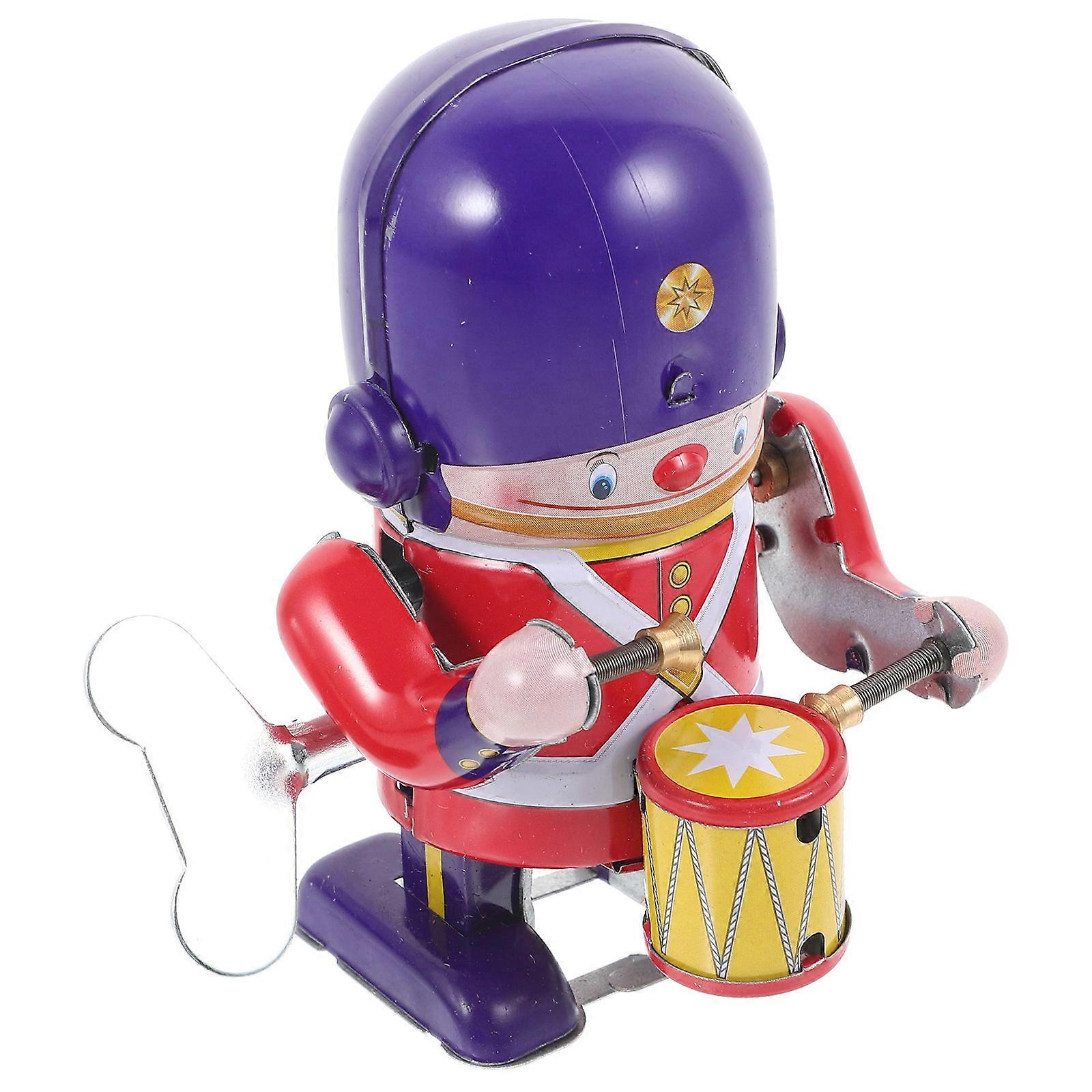 Iron Tin Robot Toy Wind-Up Drummer for Kids Funny Clockwork Soldier