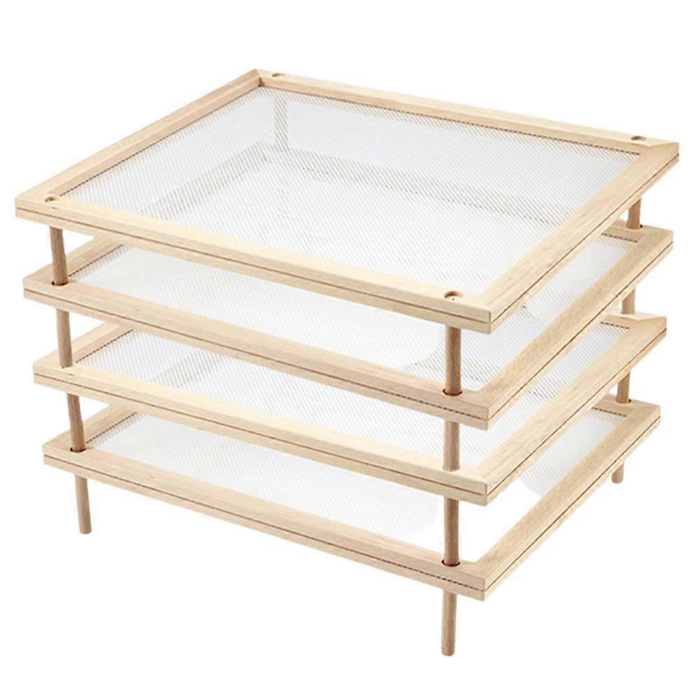 Wooden Food Dryer Stackable Detachable Pasta Drying Rack With Net Air Circulation Polished Wooden Open Fruit Storage Rack Heal