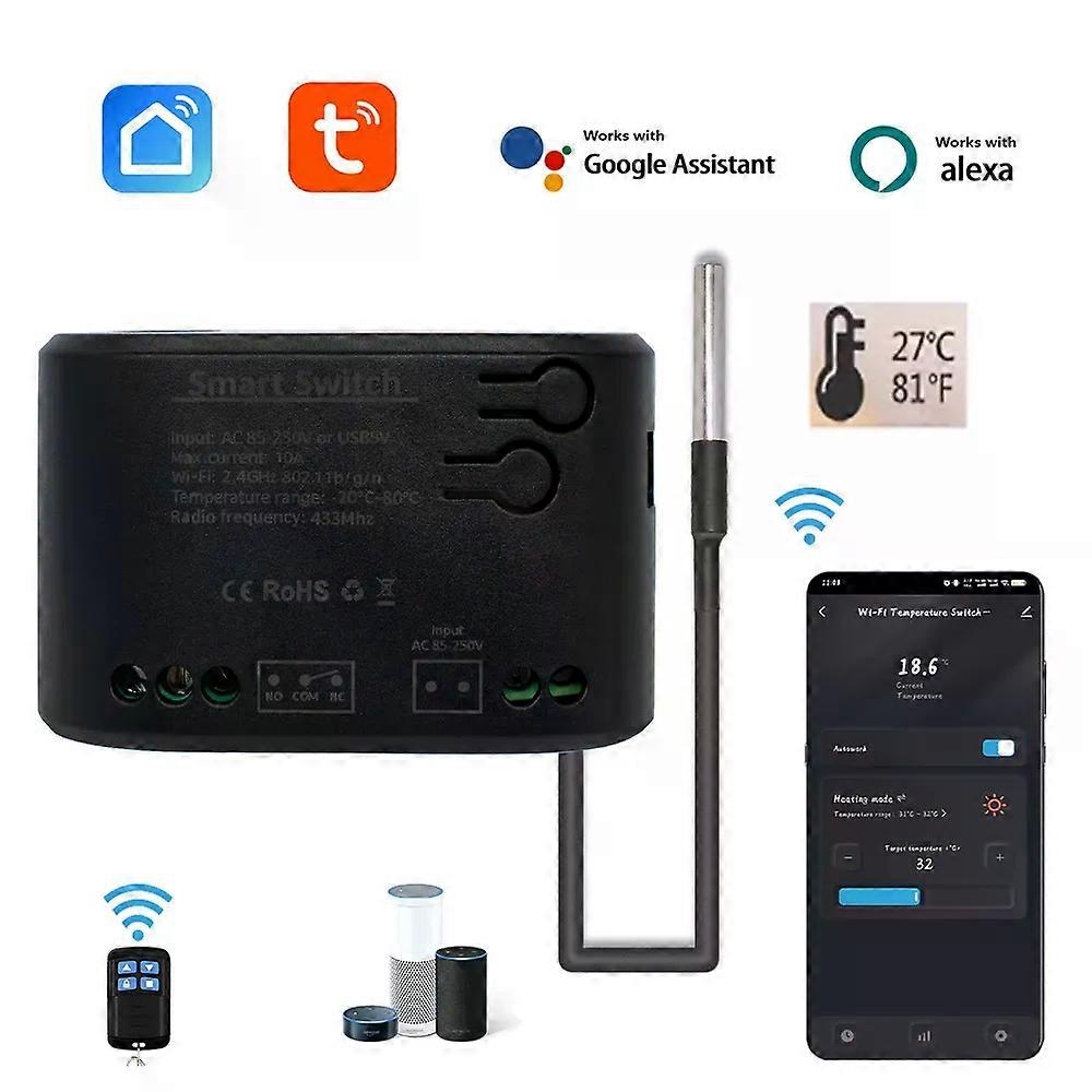 Tuya Smart Temperature Switch 85-250V Passive Dry Contact WiFi Temperature Monitoring Thermostat Sensor Alexa Compatible