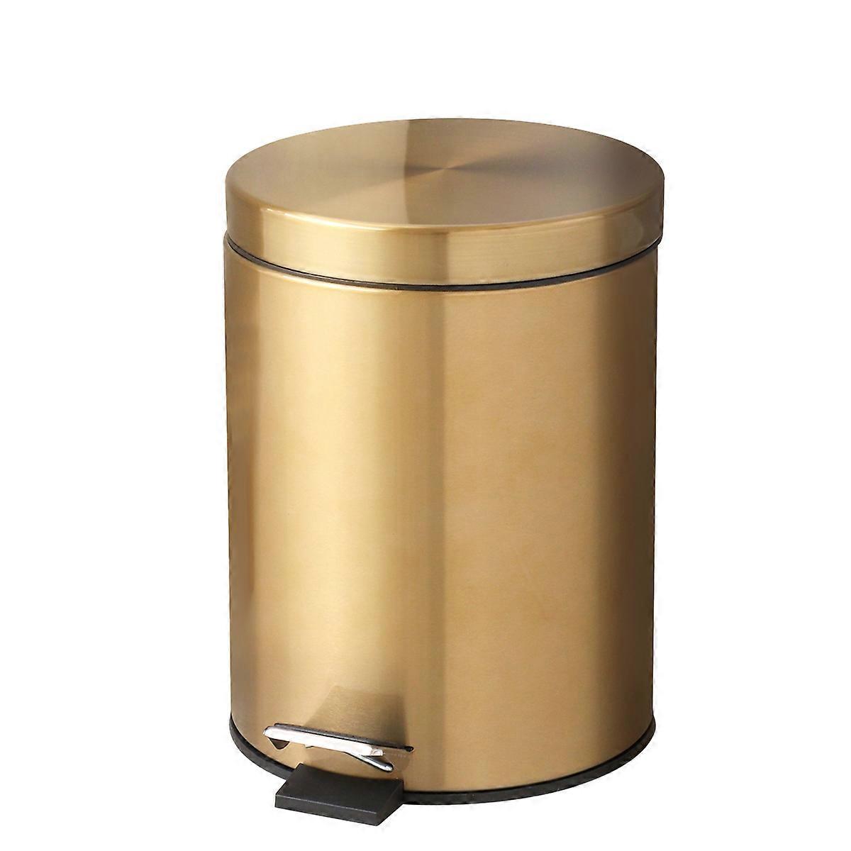 1pc, 5-liter Gold Stainless Steel Trash Can, Foot Flip Type, Detachable Inner and Outer Bins, with Hidden Handle, Suitable for Home Office Spaces
