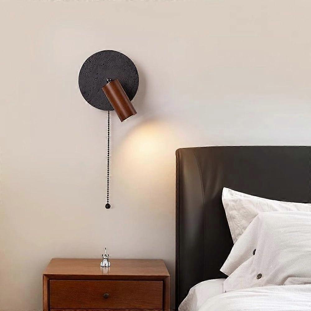 Vintage Wall Sconce Round Travertine Light Rotatable Wall Mount Bedside Reading Light With Pull Switch For Hallway