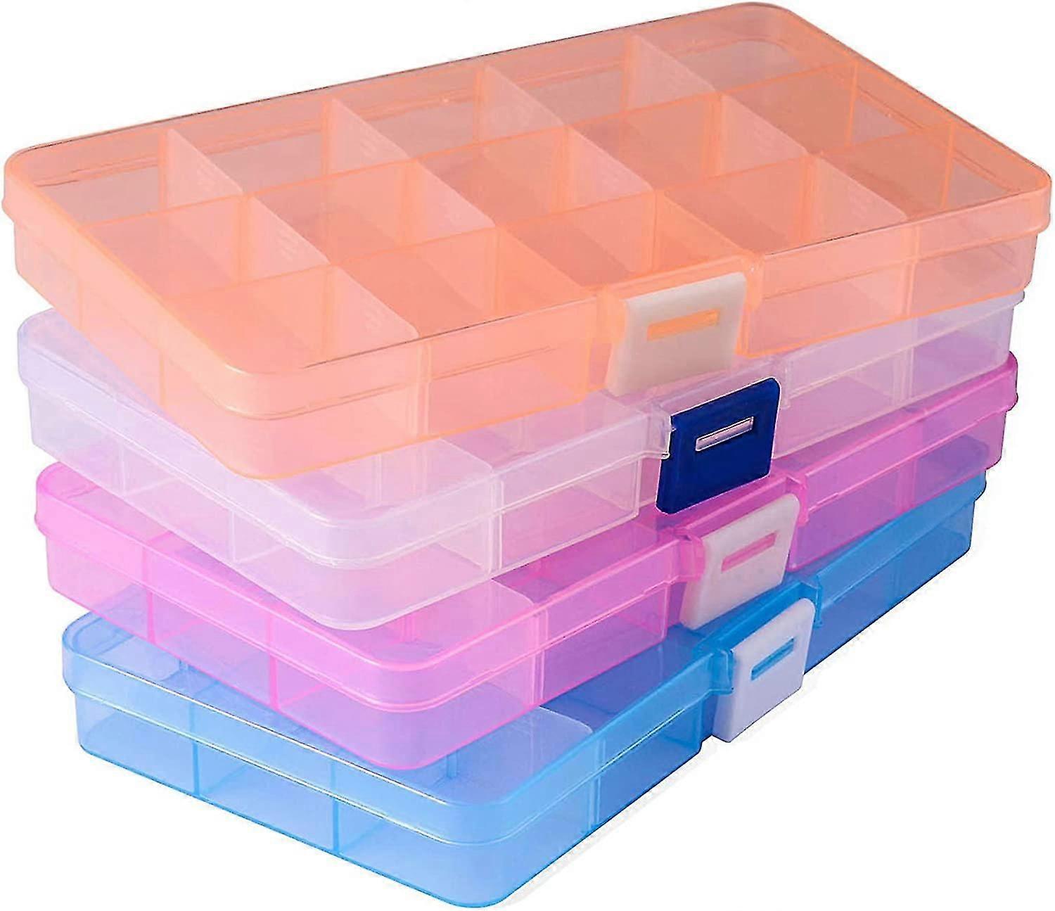 Jewelry Storage Box (4 Pieces), Plastic Jewelry Box (15 Grids) With Removable Partition Earring Storage Box
